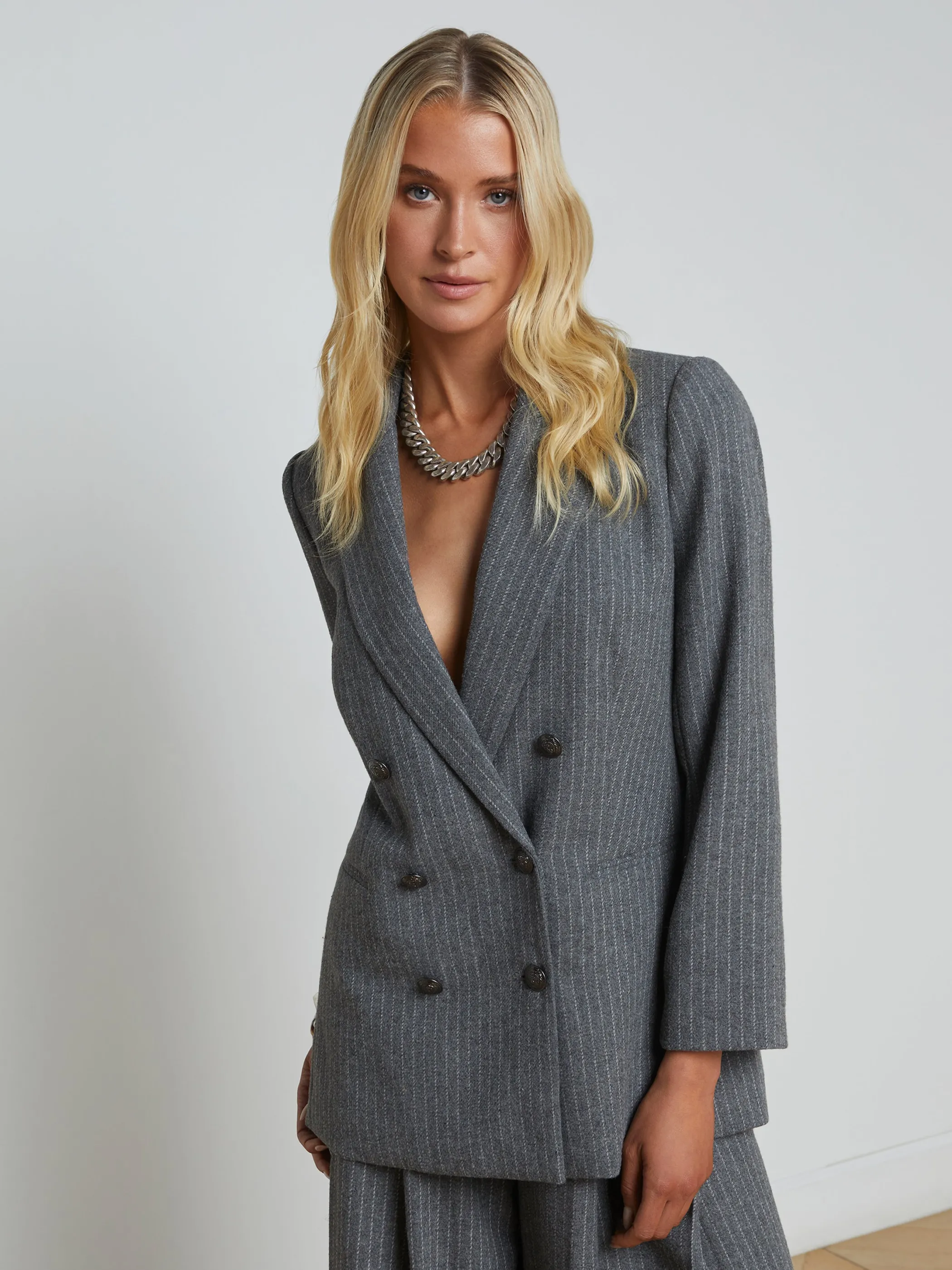 Matching Sets | Blazers & Jackets*L'AGENCE AIMEE PINSTRIPED BLAZER Grey/IvoryPinstripe