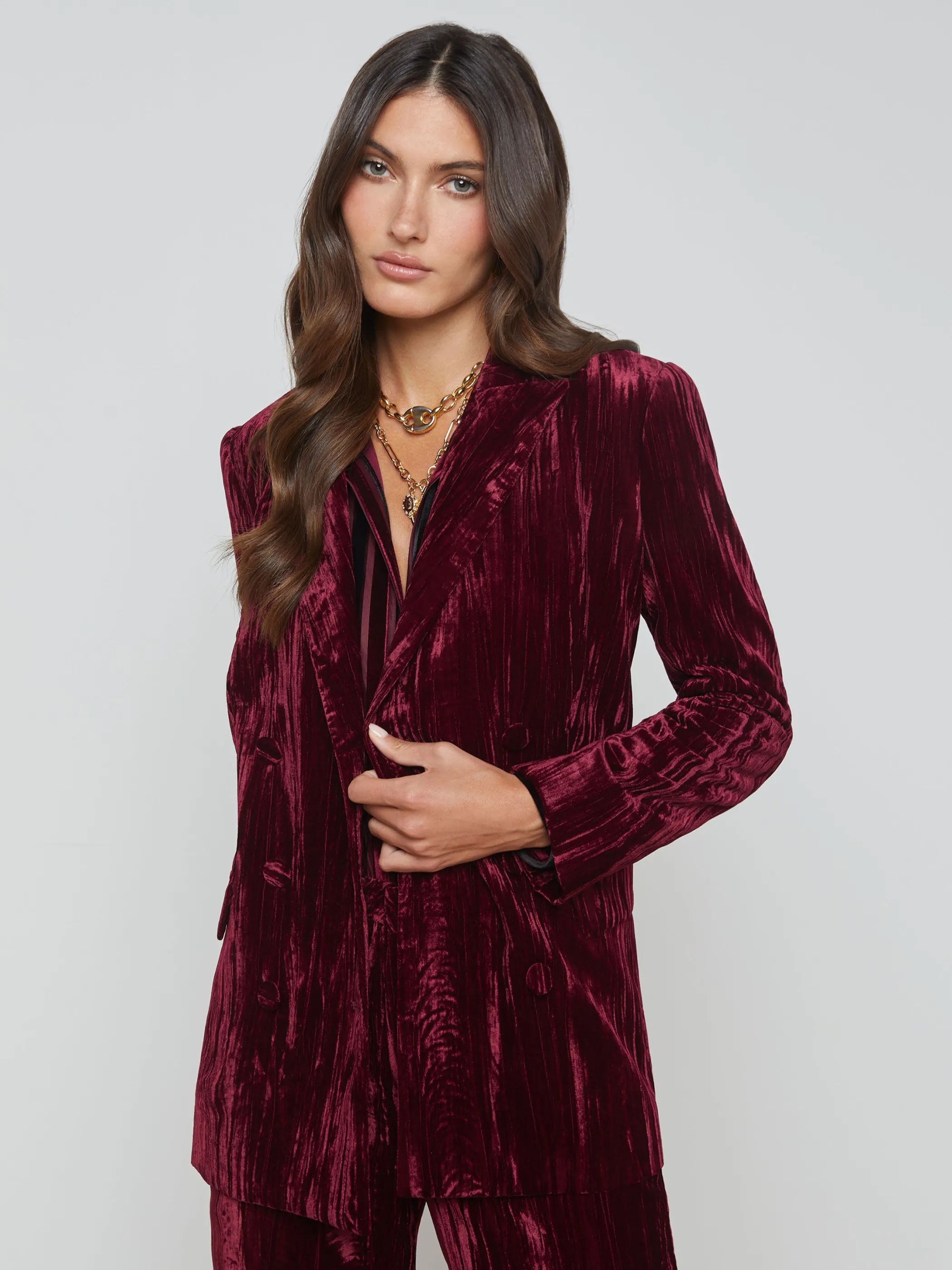 Matching Sets | Blazers & Jackets*L'AGENCE AIMEE VELVET BLAZER DarkPortVelvet