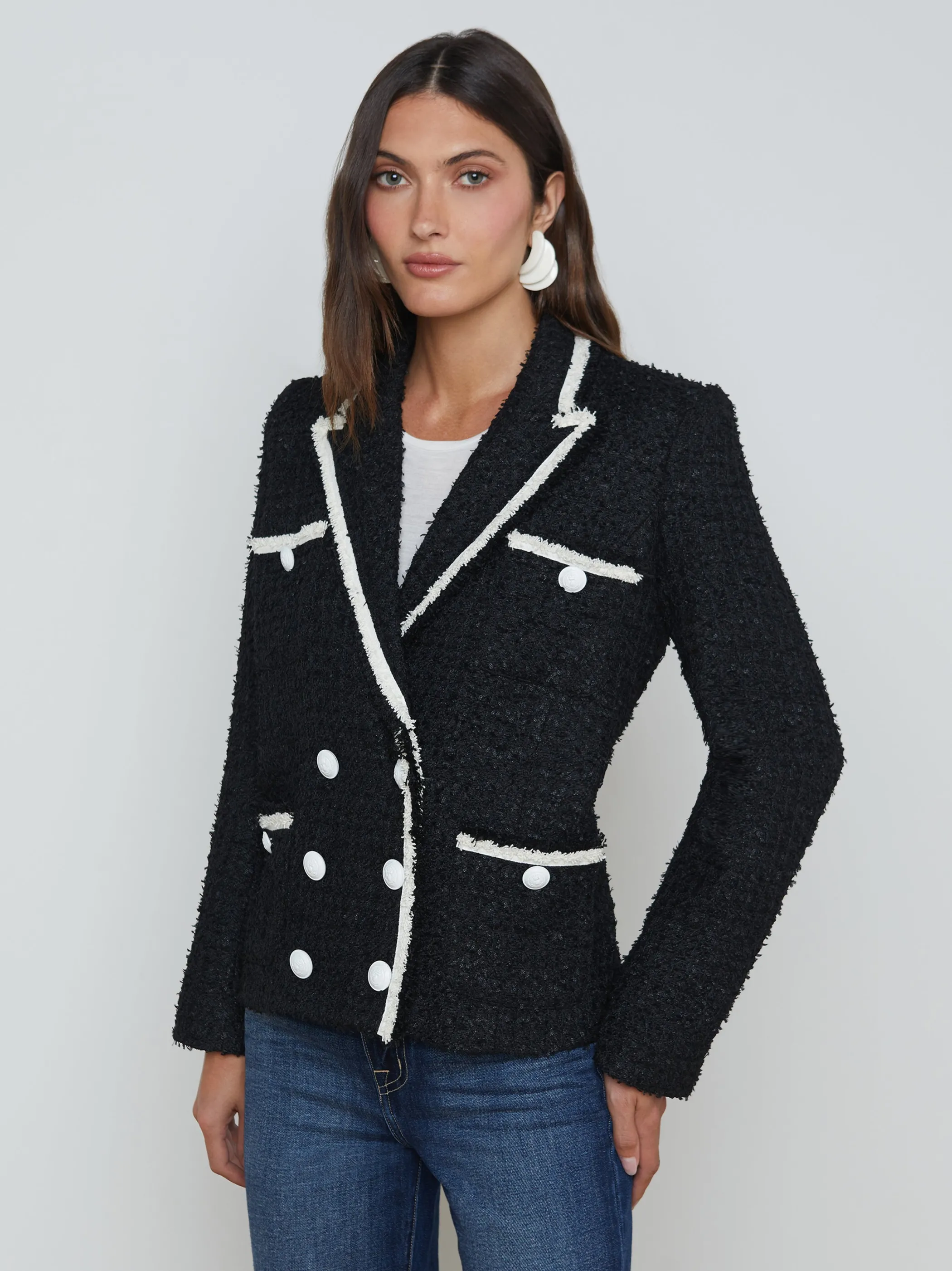 Blazers & Jackets*L'AGENCE ALECTRA TWEED JACKET Black/White