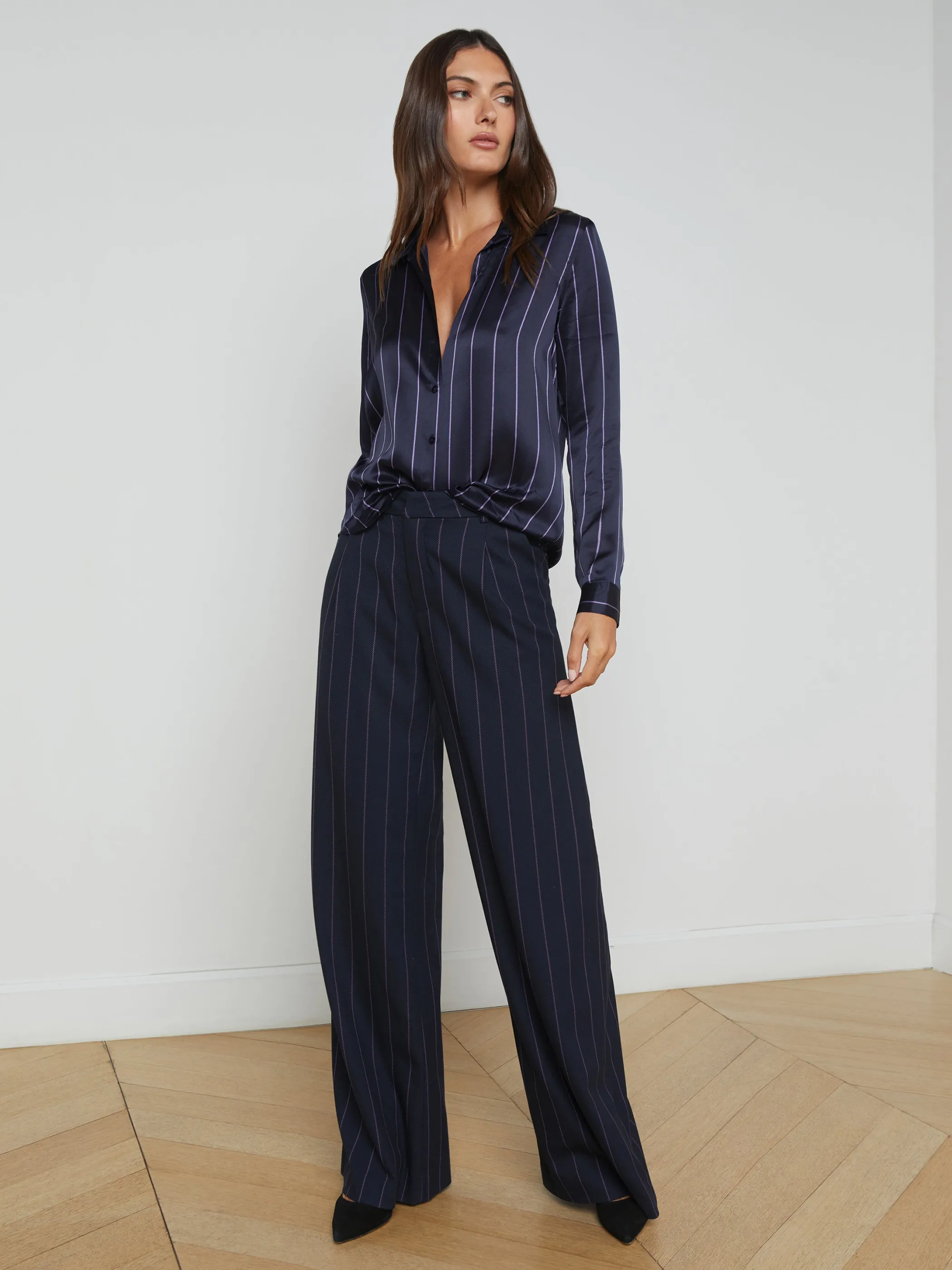 Matching Sets | Pants*L'AGENCE ALLANAH PINSTRIPED TROUSER Midnight/LightPurplePinstripe