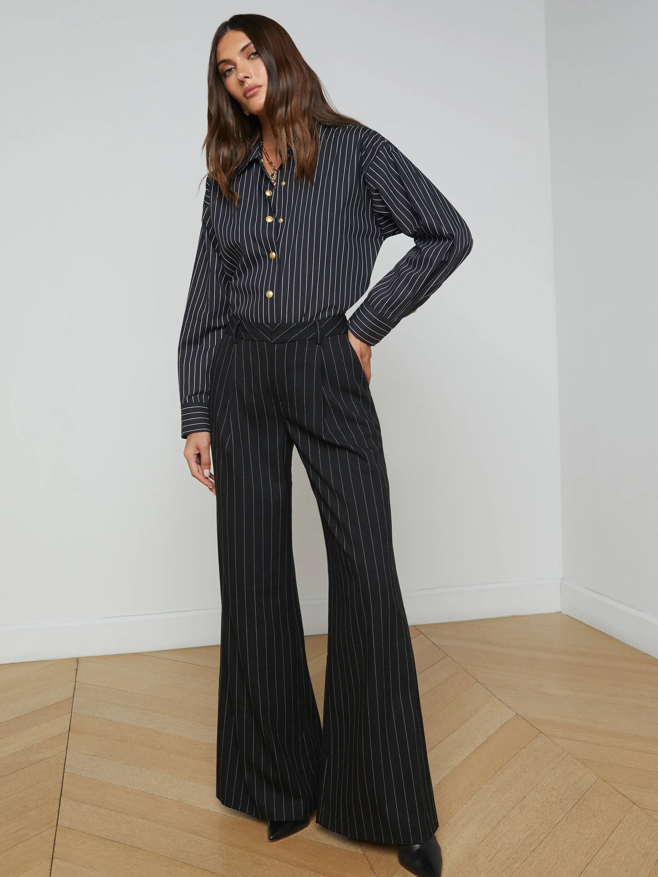 Matching Sets | Pants*L'AGENCE ALLANAH PINSTRIPED TROUSER Black/Ecru