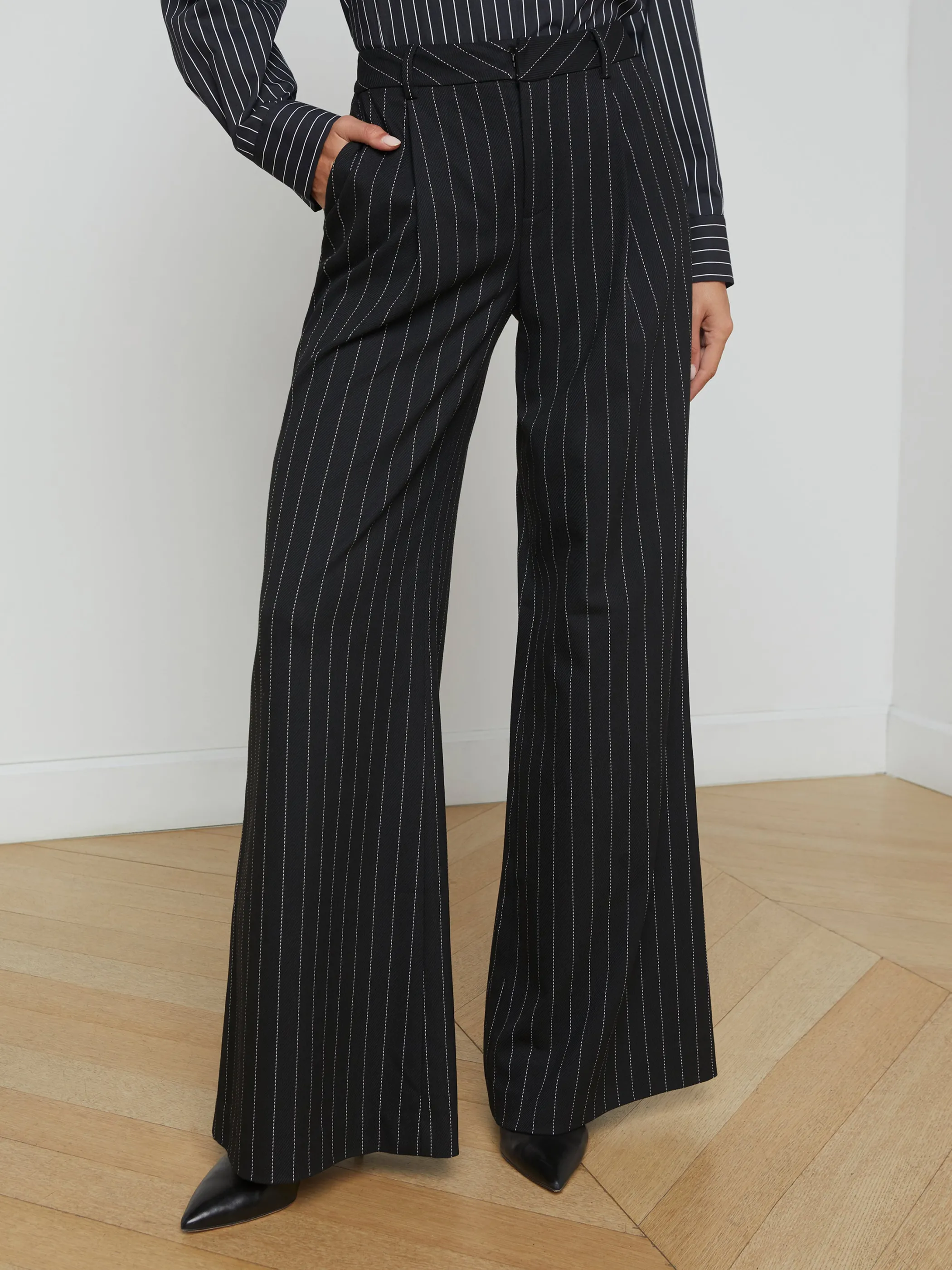 Matching Sets | Pants*L'AGENCE ALLANAH PINSTRIPED TROUSER Black/Ecru