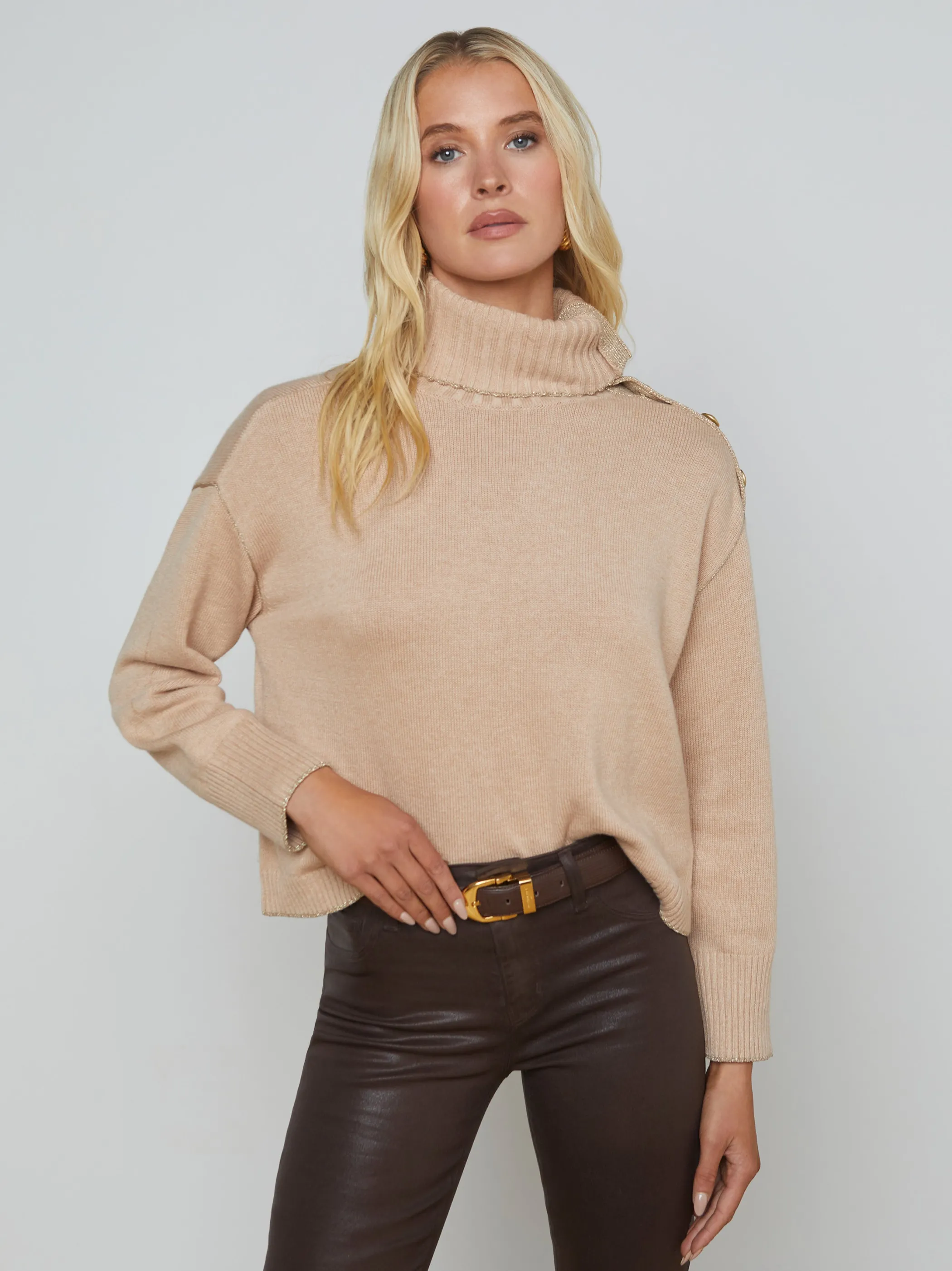 Knitwear*L'AGENCE APPLE TURTLENECK Oatmeal/Gold