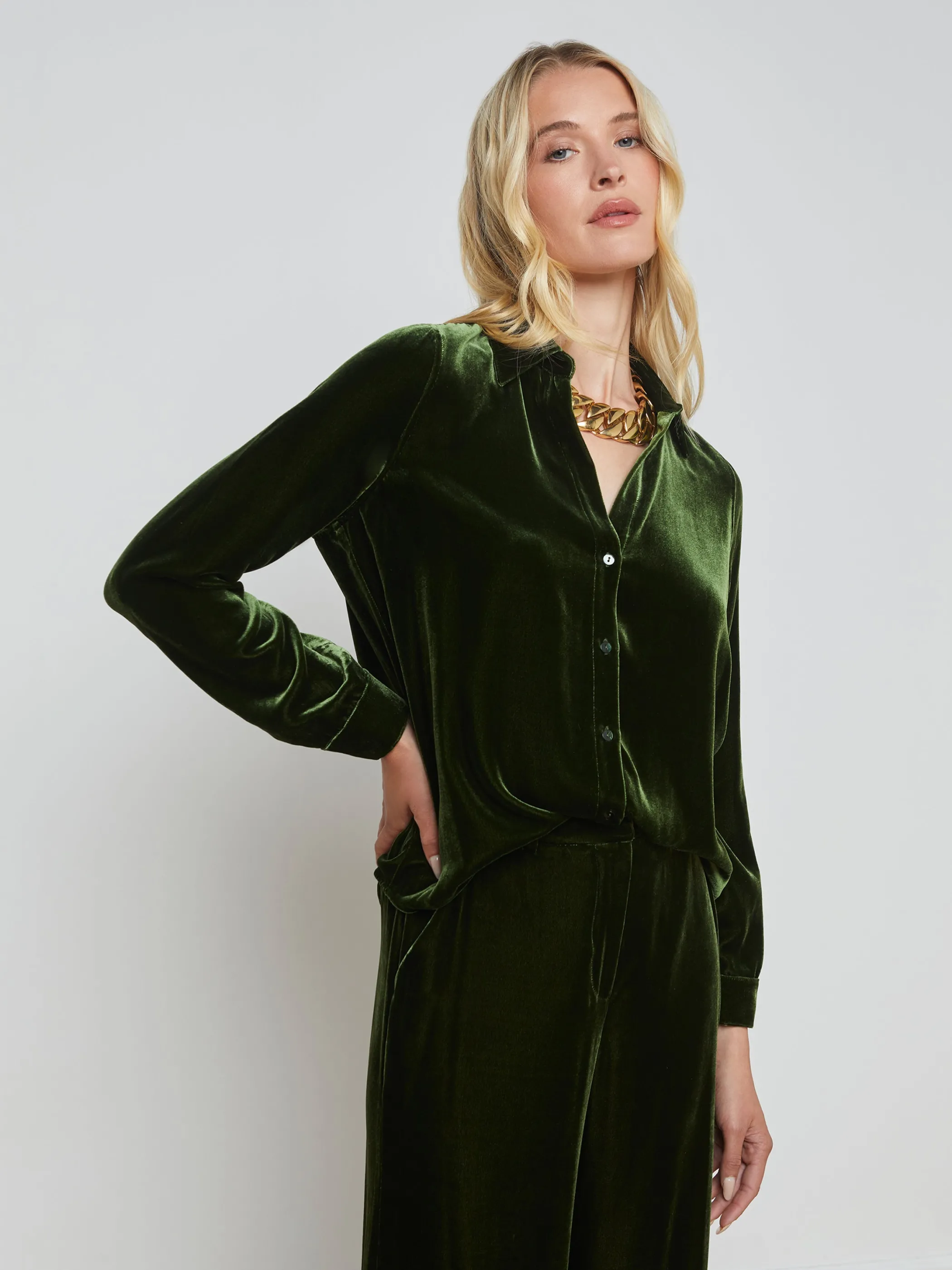 Matching Sets | Blouses & Tops*L'AGENCE ARGO VELVET BLOUSE DeepOlive