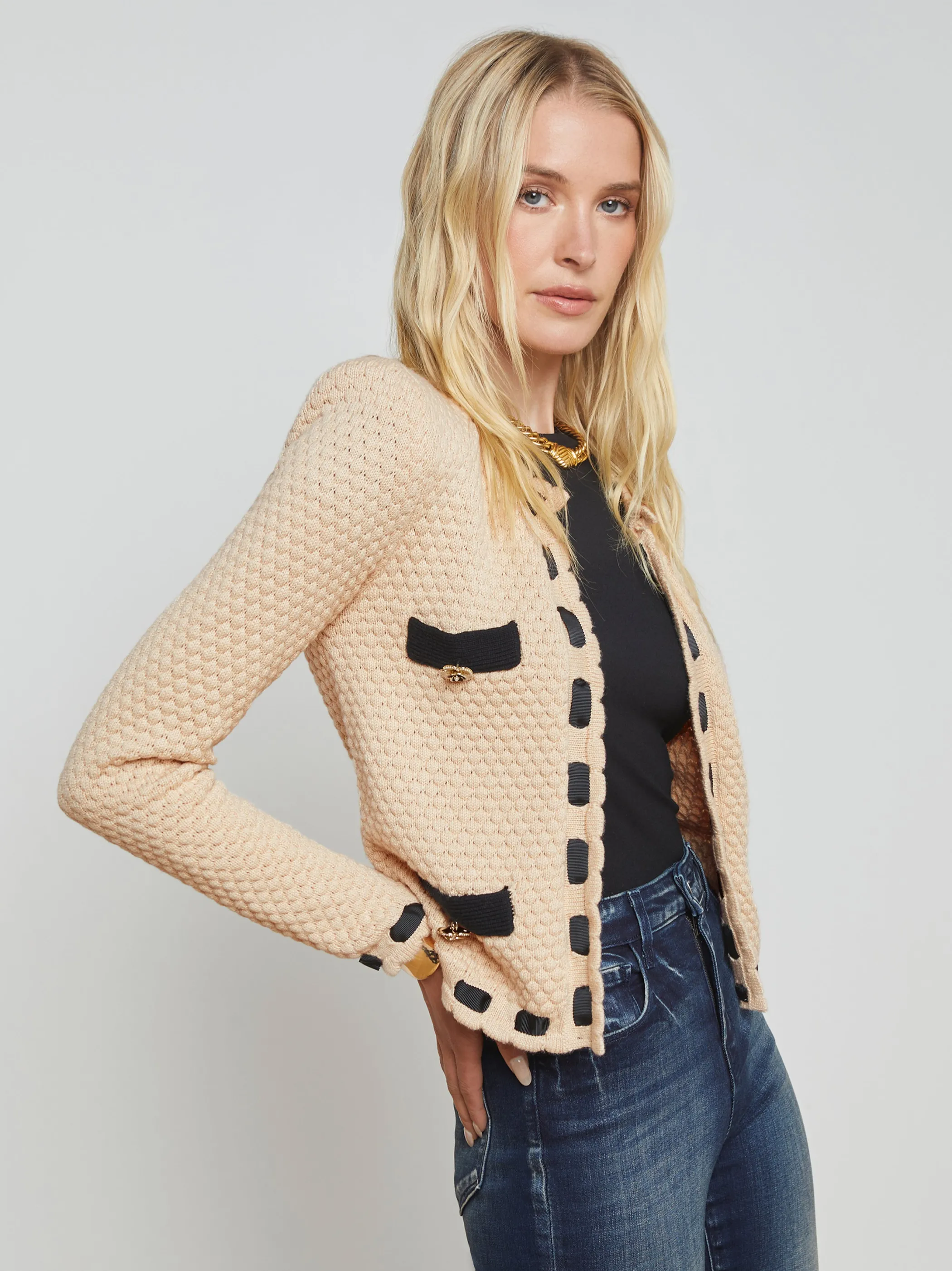 Knitwear*L'AGENCE ASTOR CARDIGAN Biscuit/Black