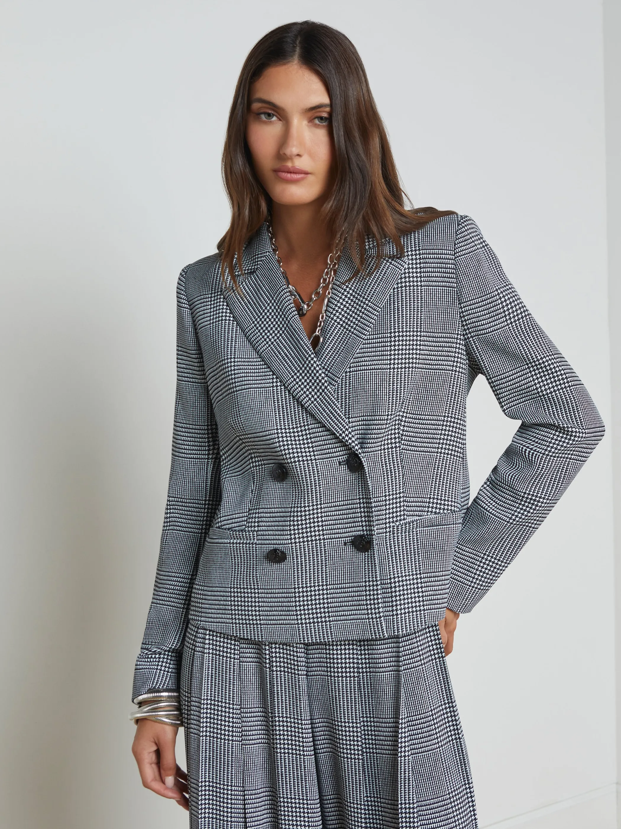 Matching Sets | Blazers & Jackets*L'AGENCE ATMORE PLAID BLAZER White/BlackGlenPlaid