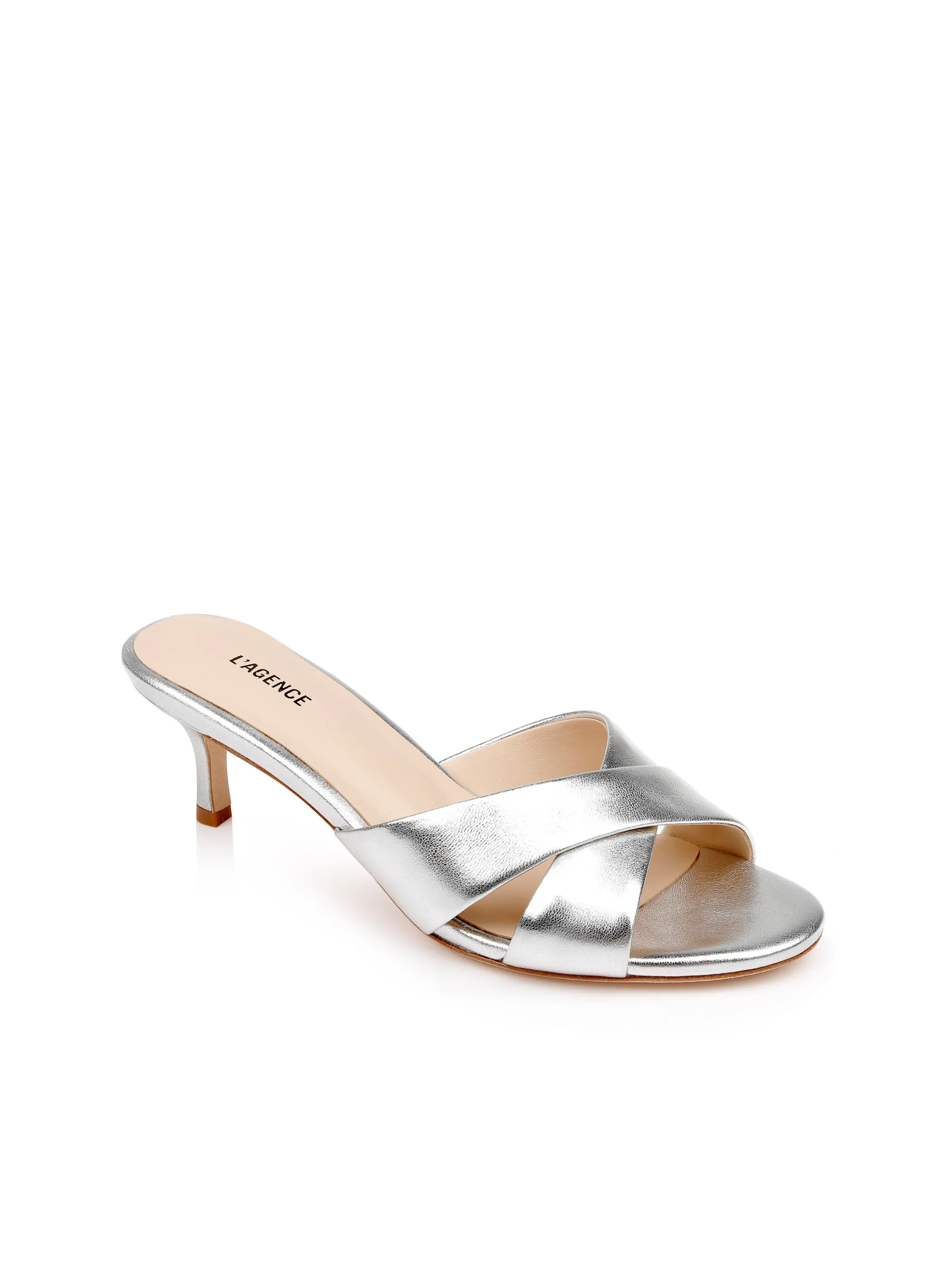 Sandals & Wedges | Heels*L'AGENCE AVELINE KITTEN-HEEL SANDAL SilverLeather