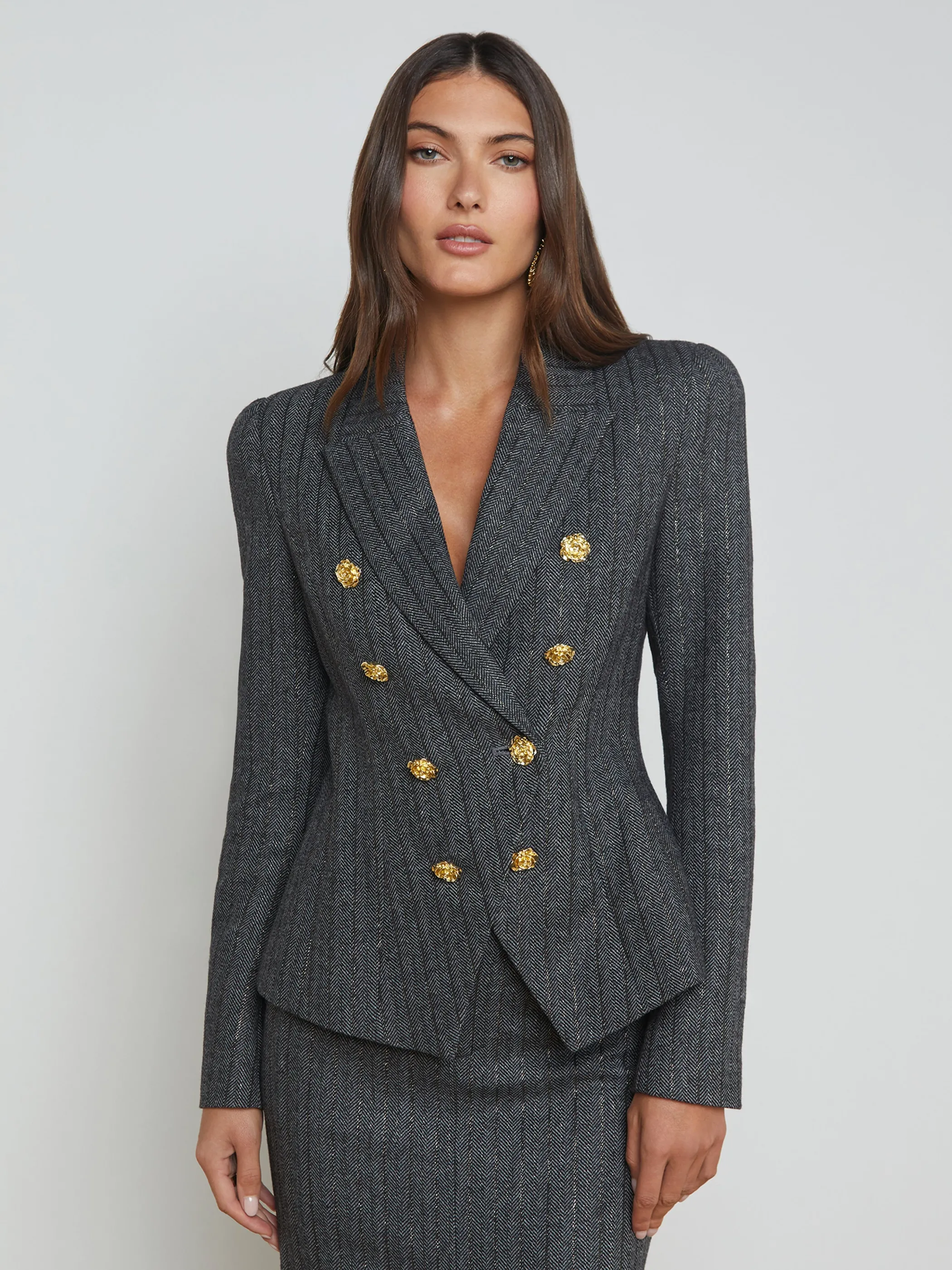 Matching Sets | Blazers & Jackets*L'AGENCE BETHANY HERRINGBONE BLAZER GreyHerringbone