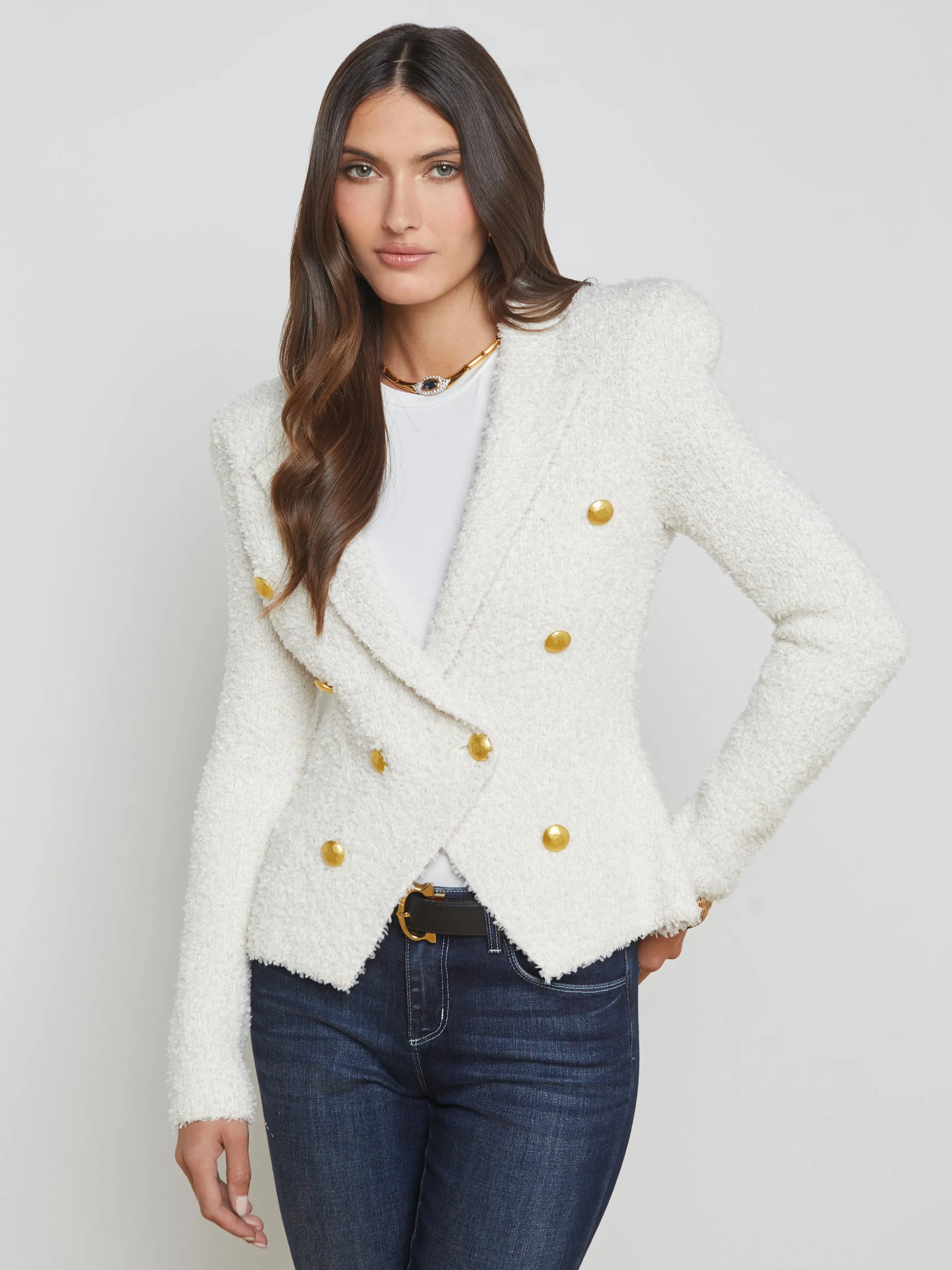 Knitwear | Blazers & Jackets*L'AGENCE BETHANY KNIT BLAZER Ivory/Gold