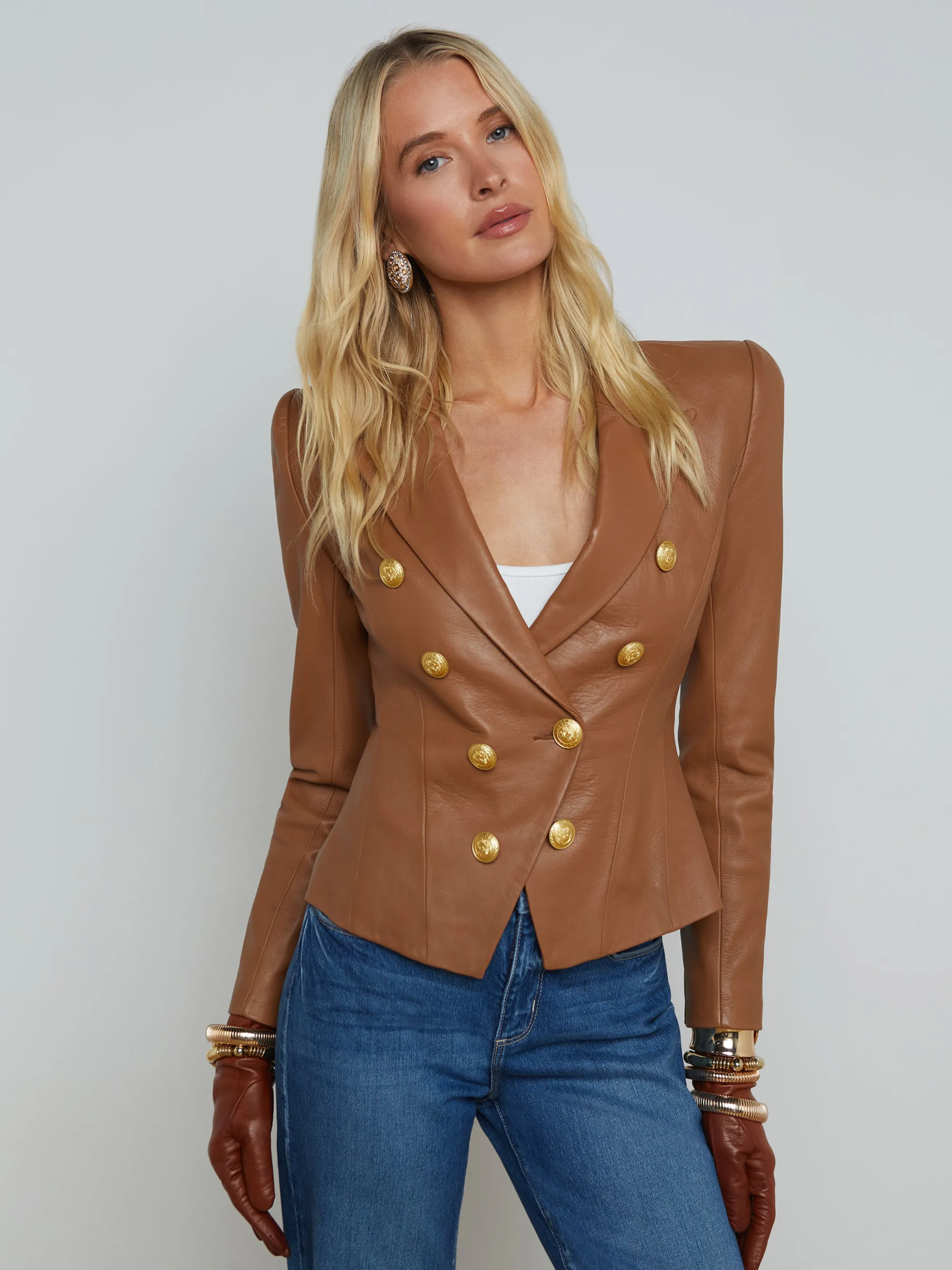 Blazers & Jackets*L'AGENCE BETHANY LEATHER TAPERED BLAZER SoftCognac