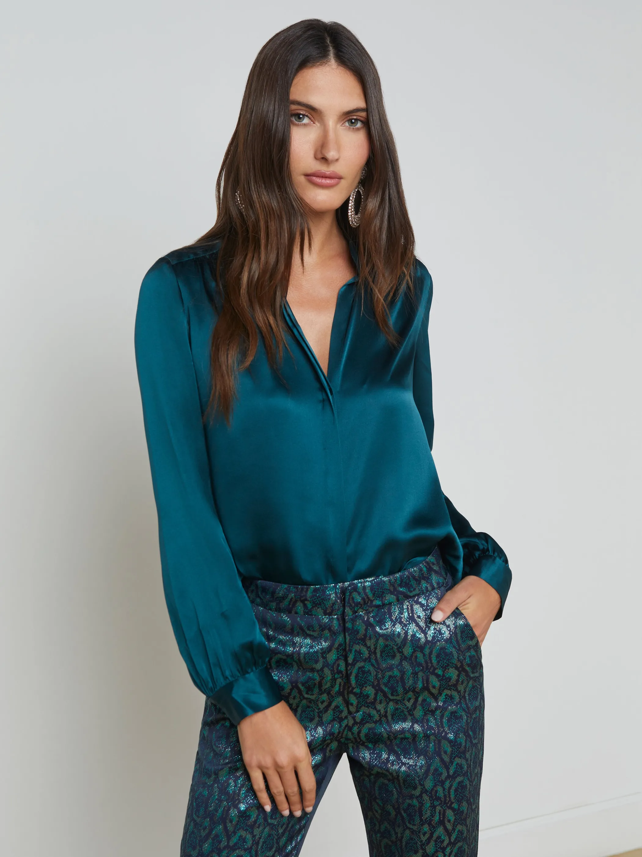 Blouses & Tops*L'AGENCE BIANCA SILK BLOUSE DeepTeal