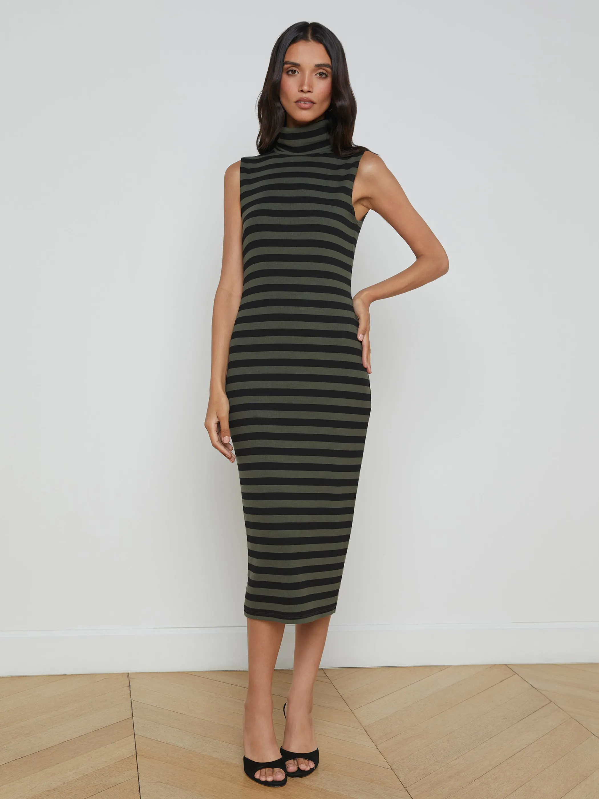 Dresses & Jumpsuits*L'AGENCE BRITA STRIPED TURTLENECK DRESS Black/ArmyStripe