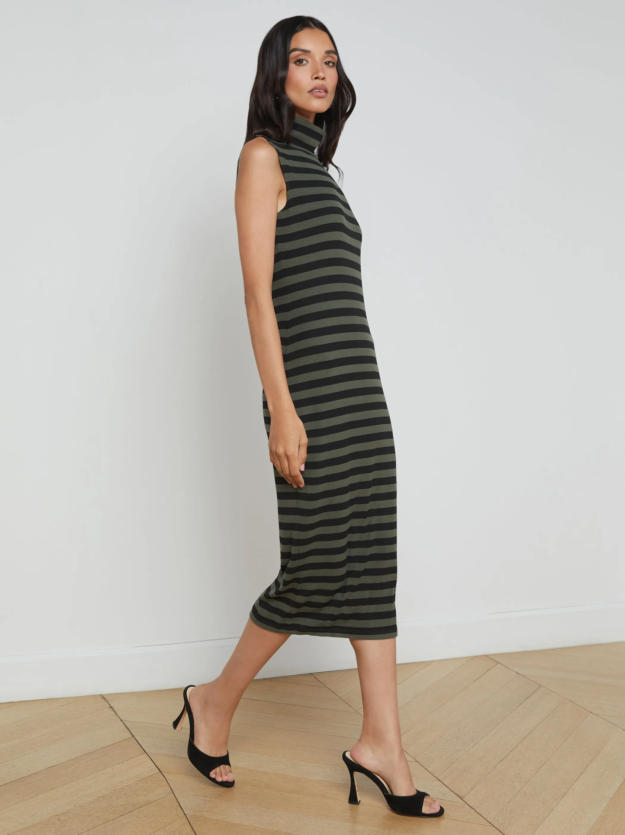 Dresses & Jumpsuits*L'AGENCE BRITA STRIPED TURTLENECK DRESS Black/ArmyStripe