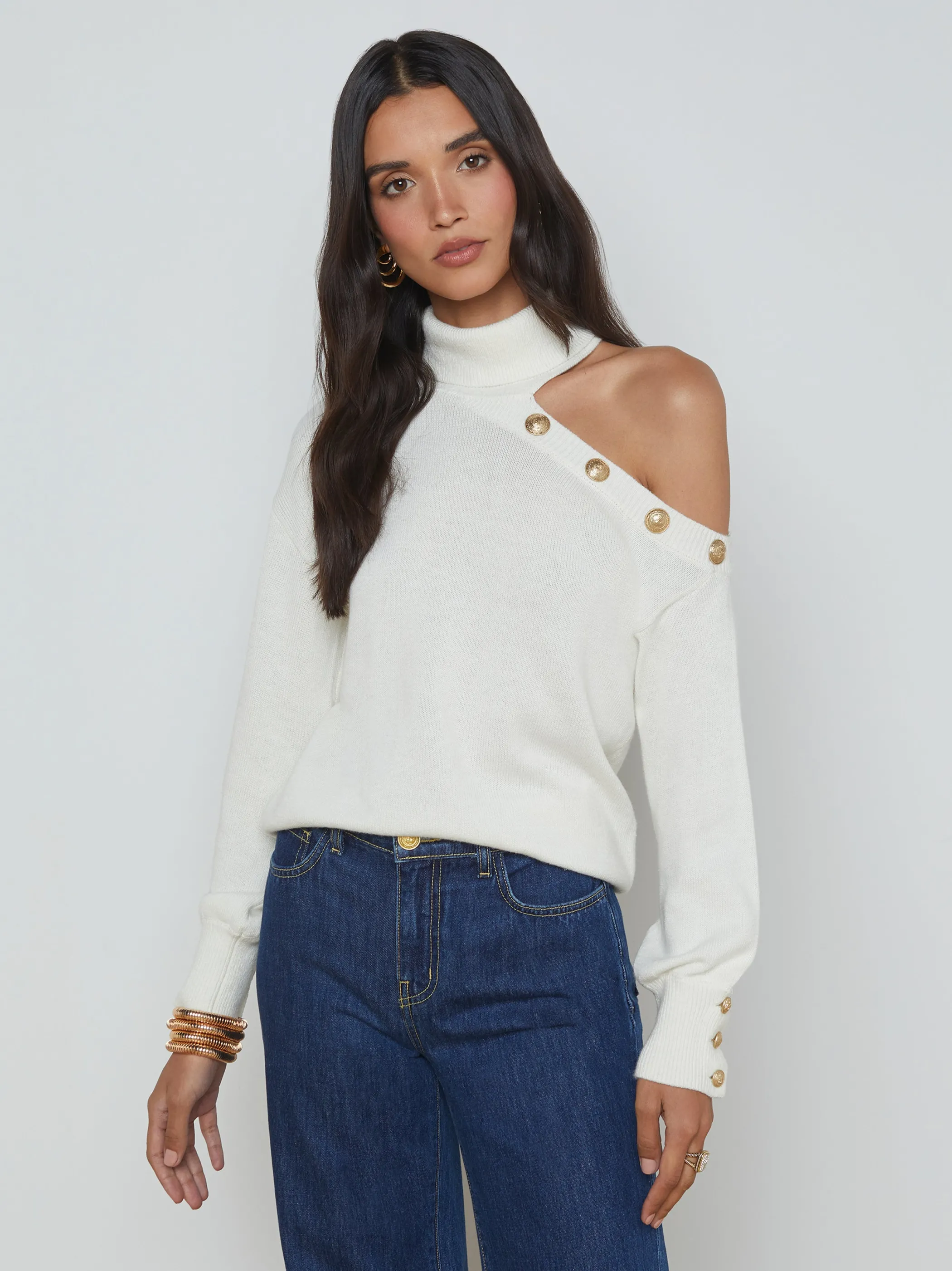 Blouses & Tops | Knitwear*L'AGENCE BRIXIE CUTOUT TURTLENECK Ivory/Gold