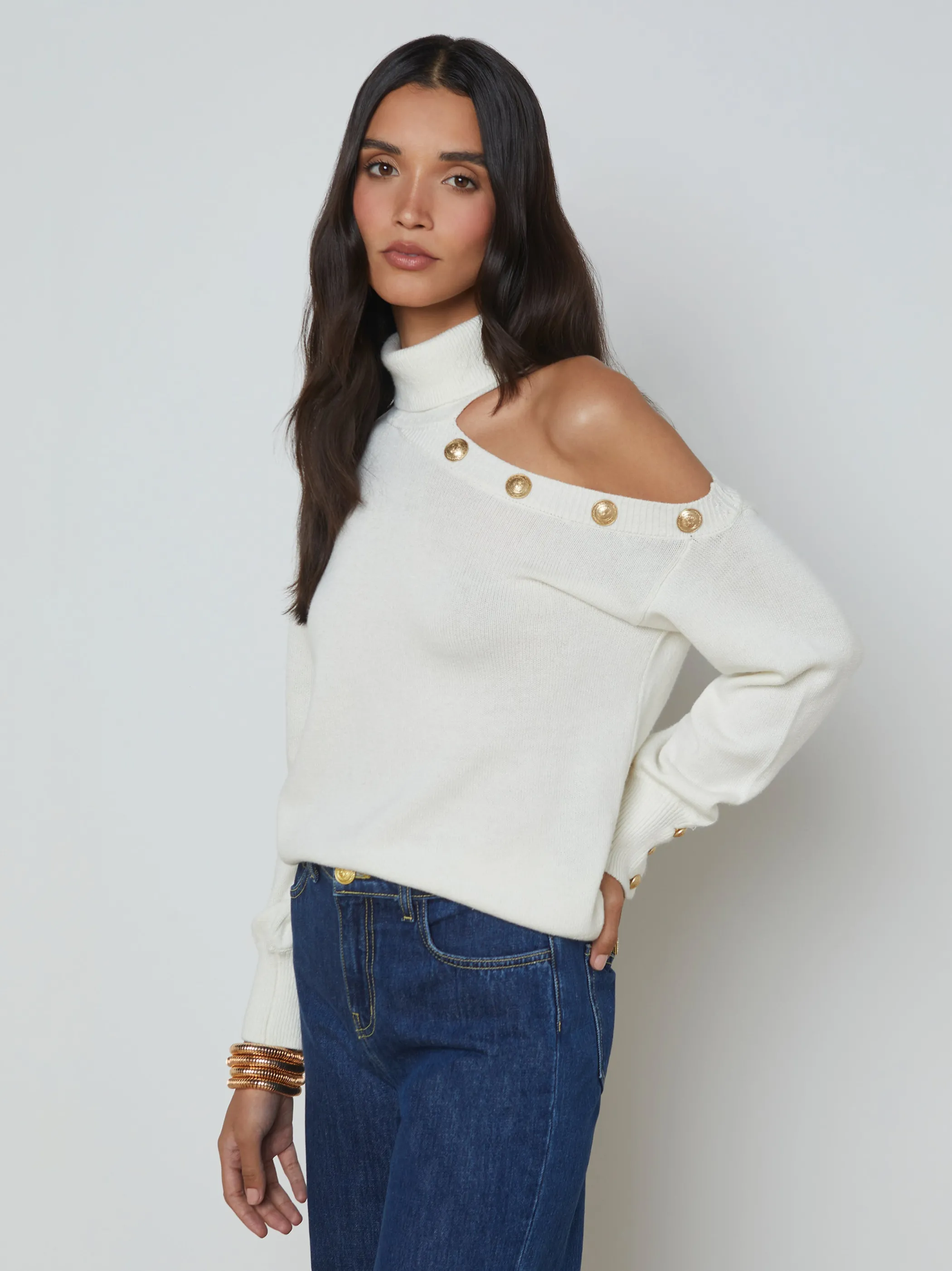 Blouses & Tops | Knitwear*L'AGENCE BRIXIE CUTOUT TURTLENECK Ivory/Gold