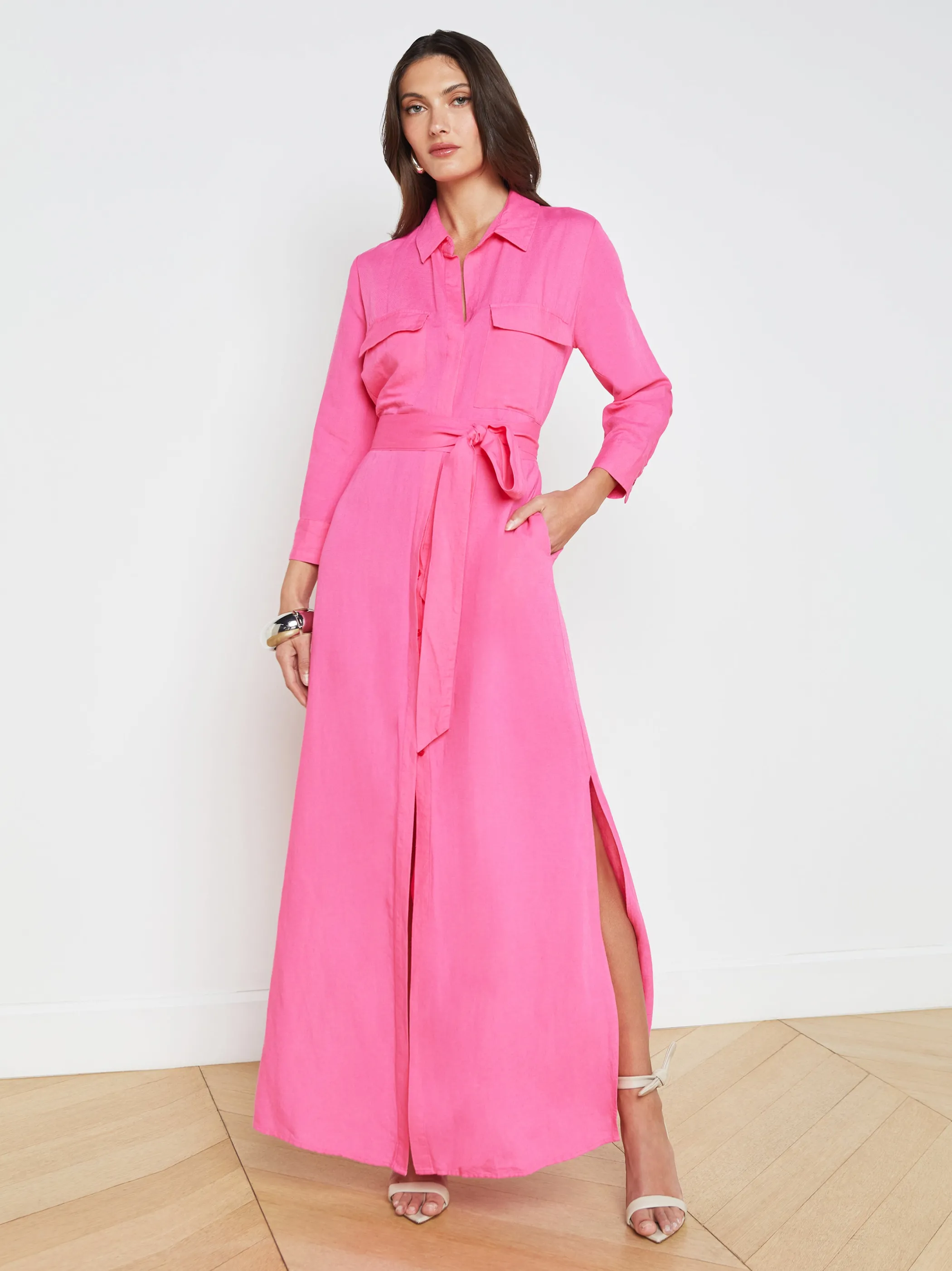 Dresses & Jumpsuits*L'AGENCE CAMERON LINEN-BLEND SHIRT DRESS BerryPink