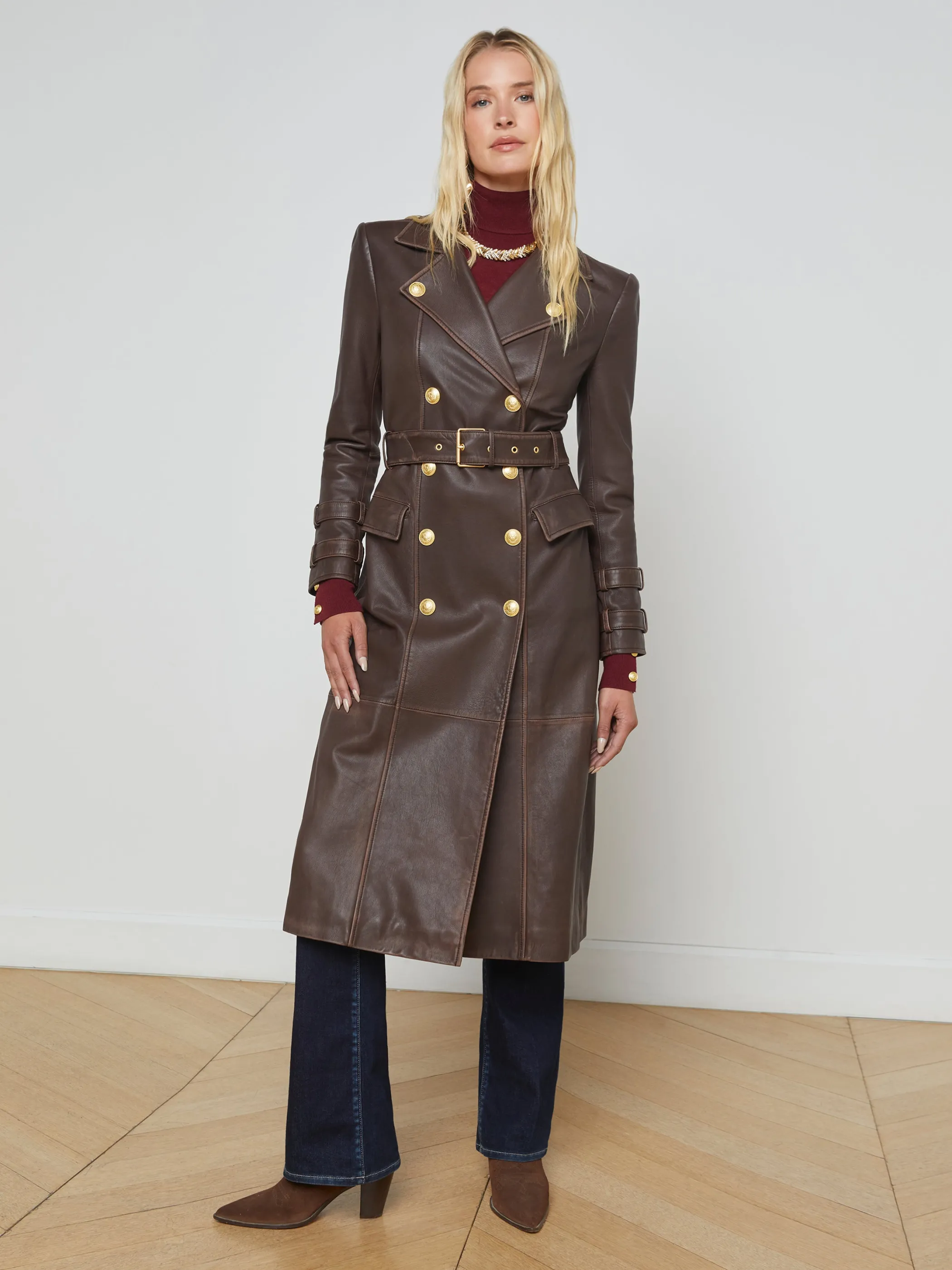 Outerwear*L'AGENCE CELINA LEATHER TRENCH COAT Chocolate