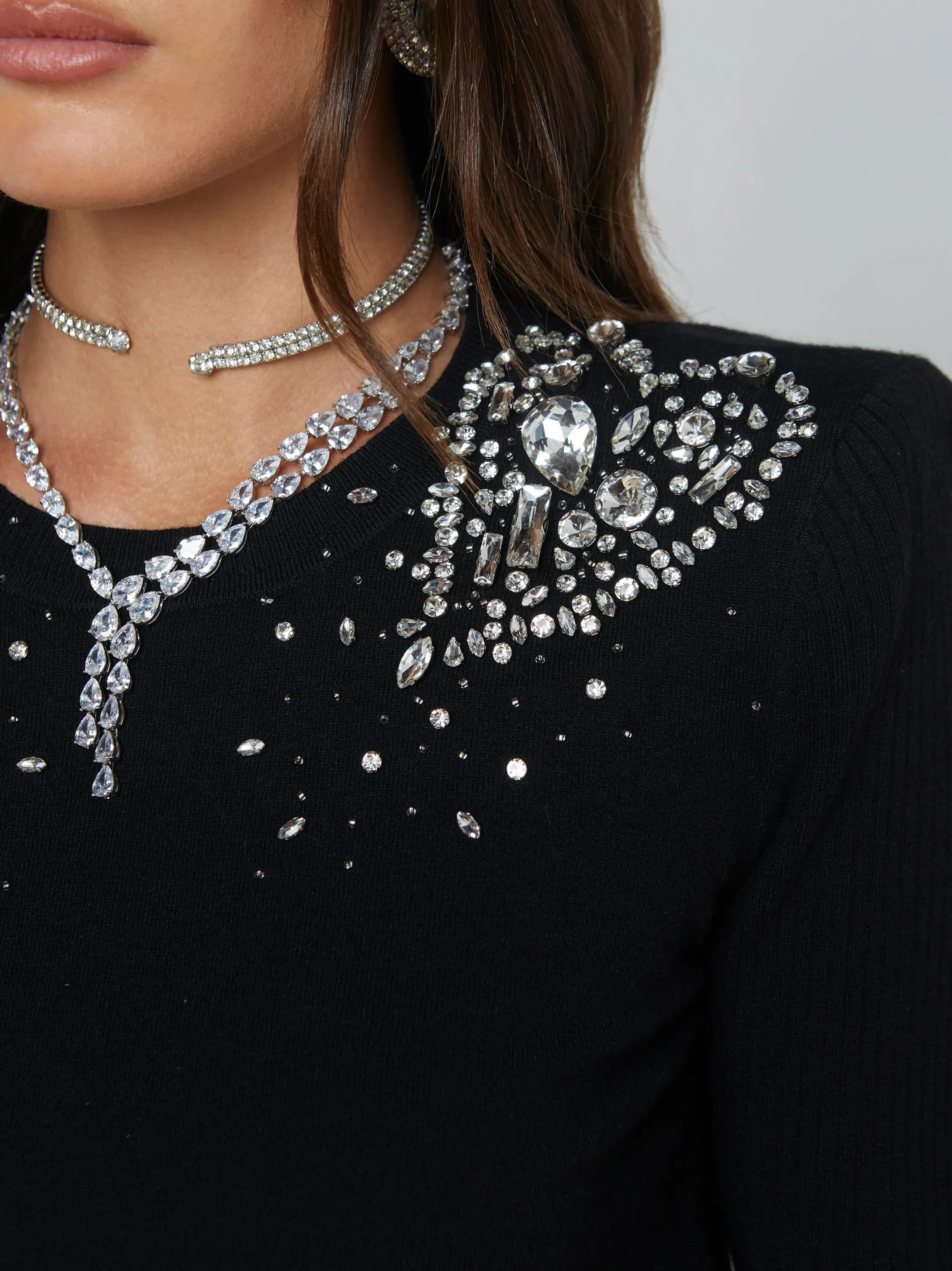 Blouses & Tops | Knitwear*L'AGENCE CESCA EMBELLISHED PULLOVER Black/Crystal