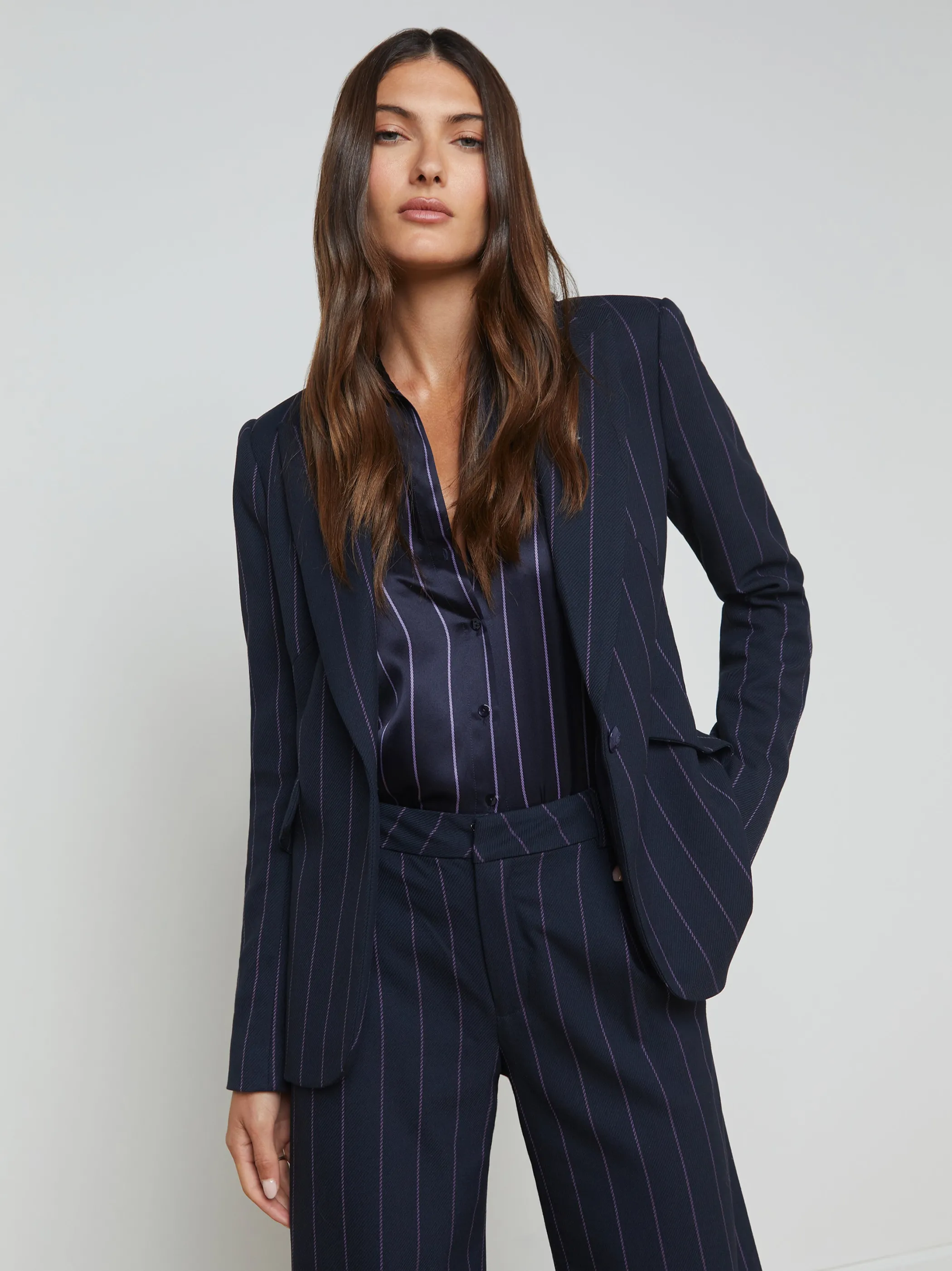 Matching Sets | Blazers & Jackets*L'AGENCE CHAMBERLAIN PINSTRIPED BLAZER Midnight/LightPurplePinstripe