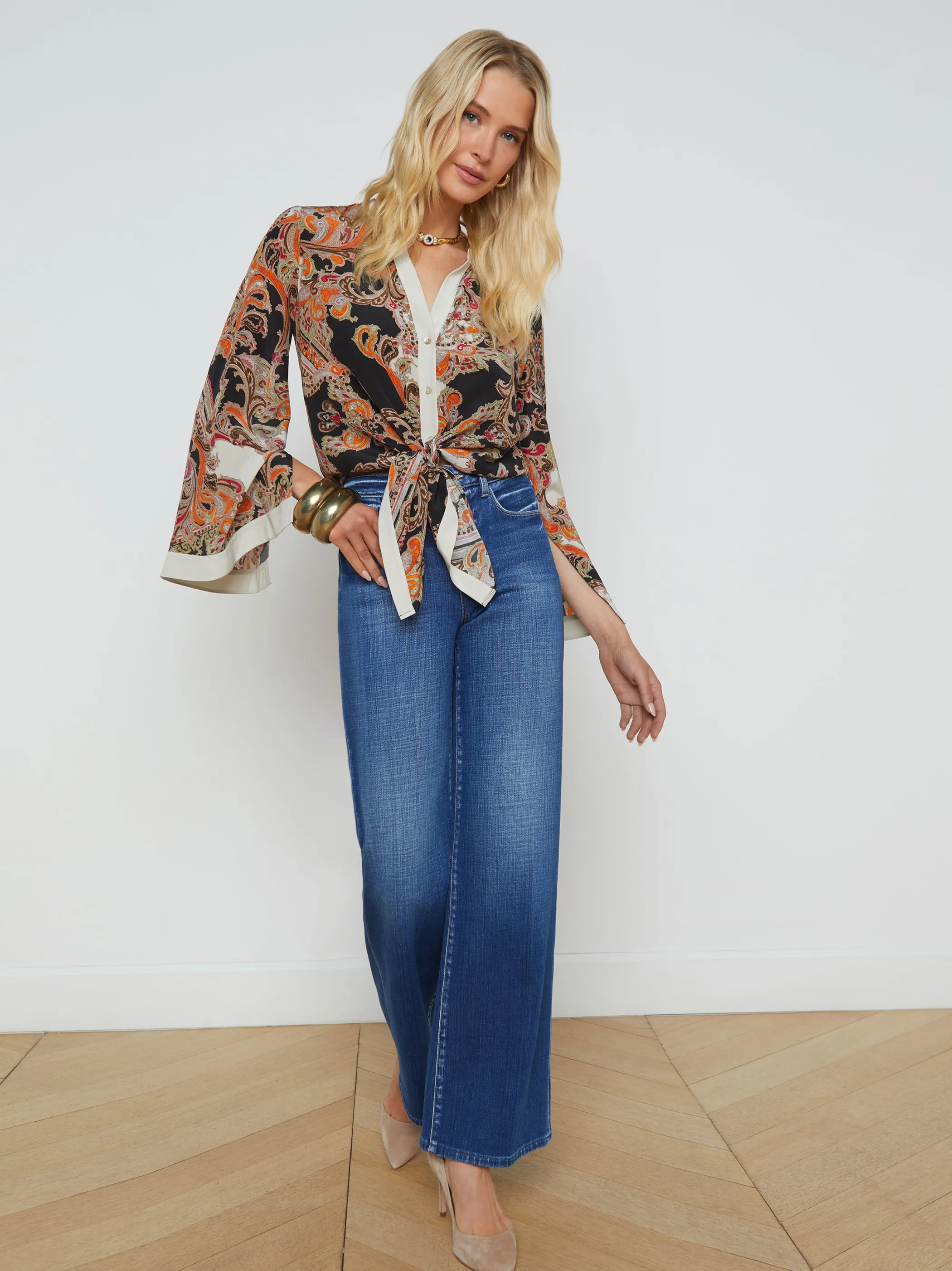 Blouses & Tops*L'AGENCE CHARLIZE SILK BLOUSE TonalTanPaisleyMedallion