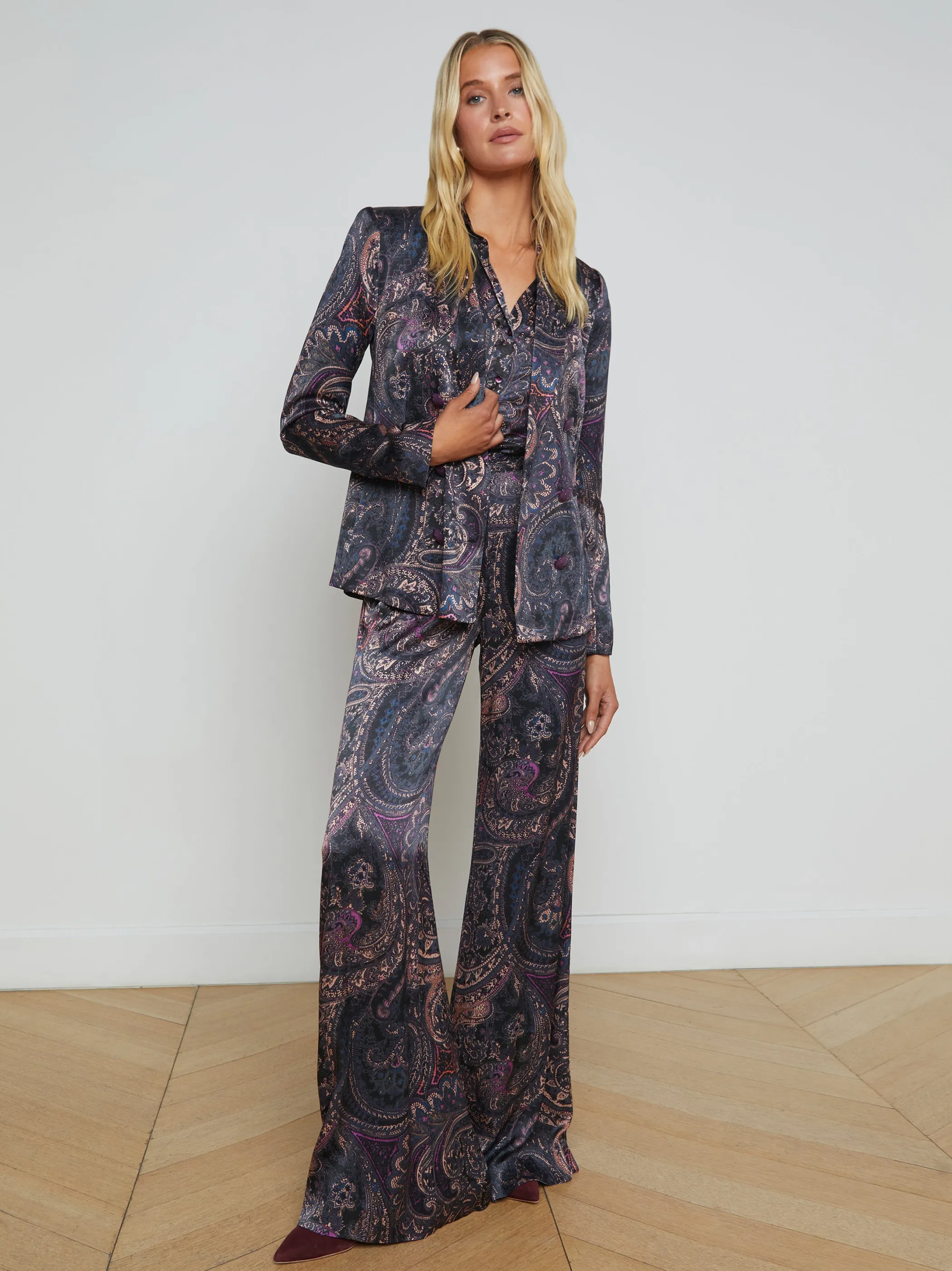 Matching Sets | Blazers & Jackets*L'AGENCE COLIN SATIN BLAZER PlumMultiBoutePaisley