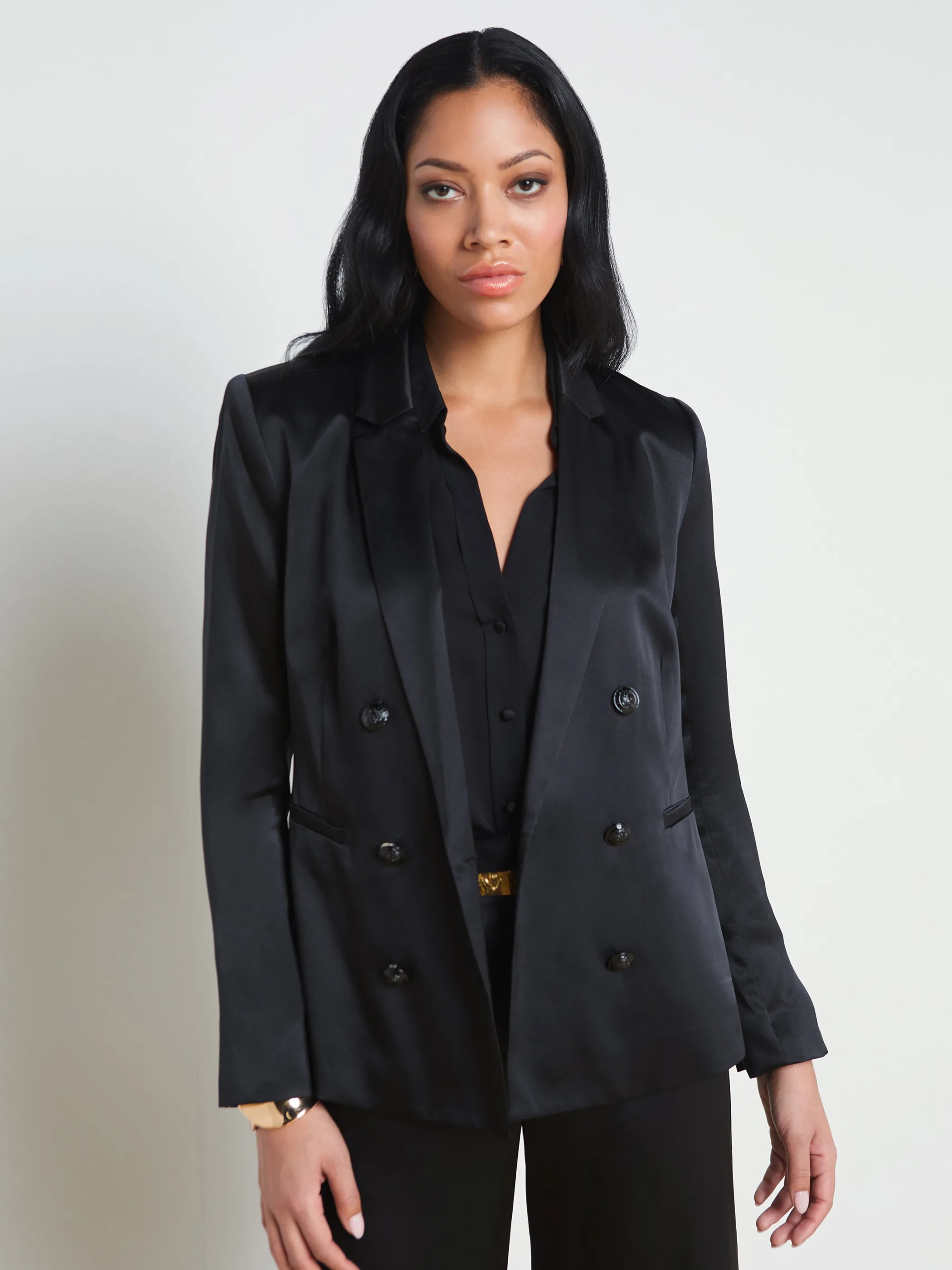 Matching Sets | Blazers & Jackets*L'AGENCE COLIN SILK CHARMEUSE BLAZER Black