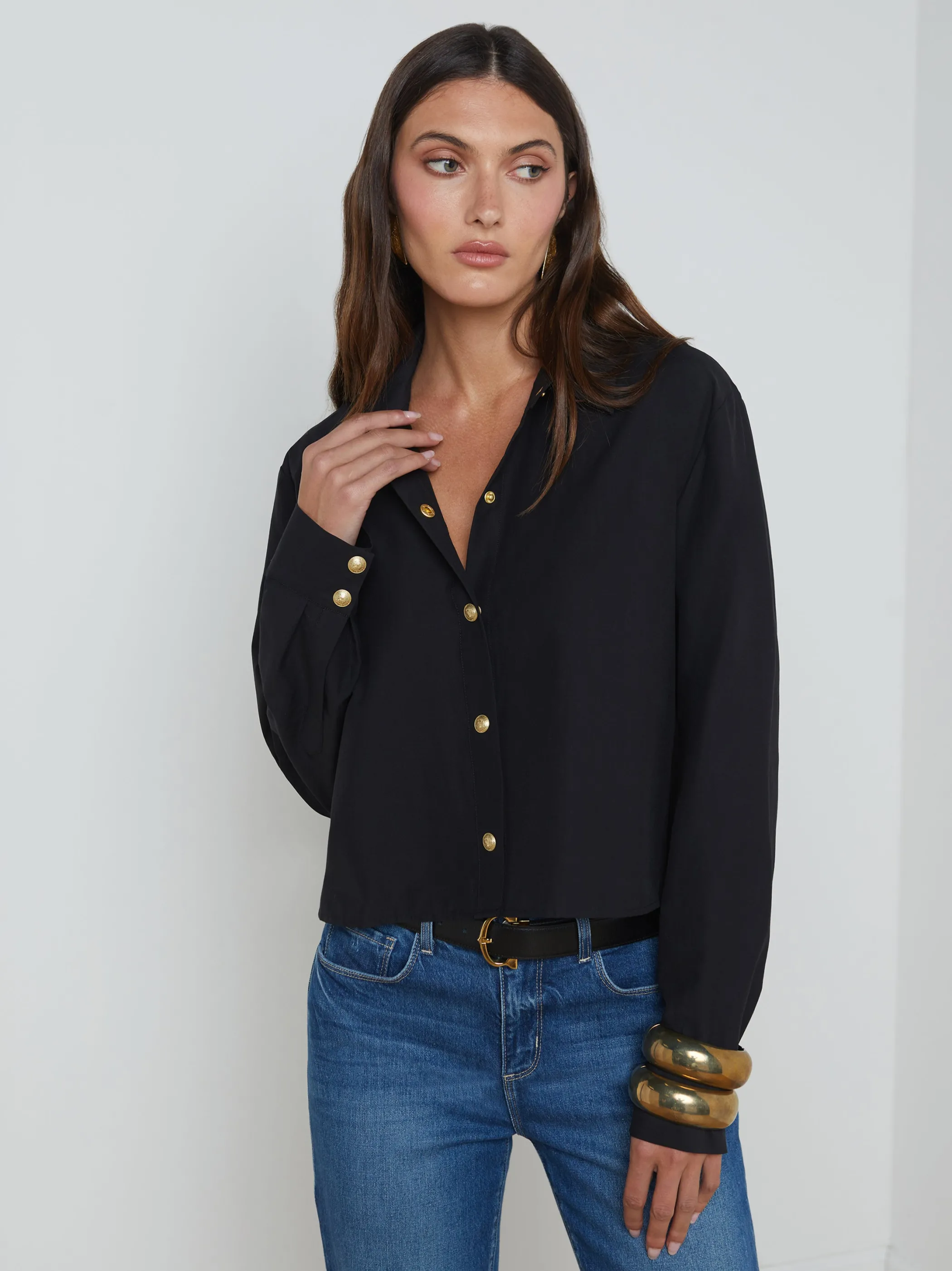 Blouses & Tops*L'AGENCE COSETTE BUTTON-DOWN SHIRT Black/Gold