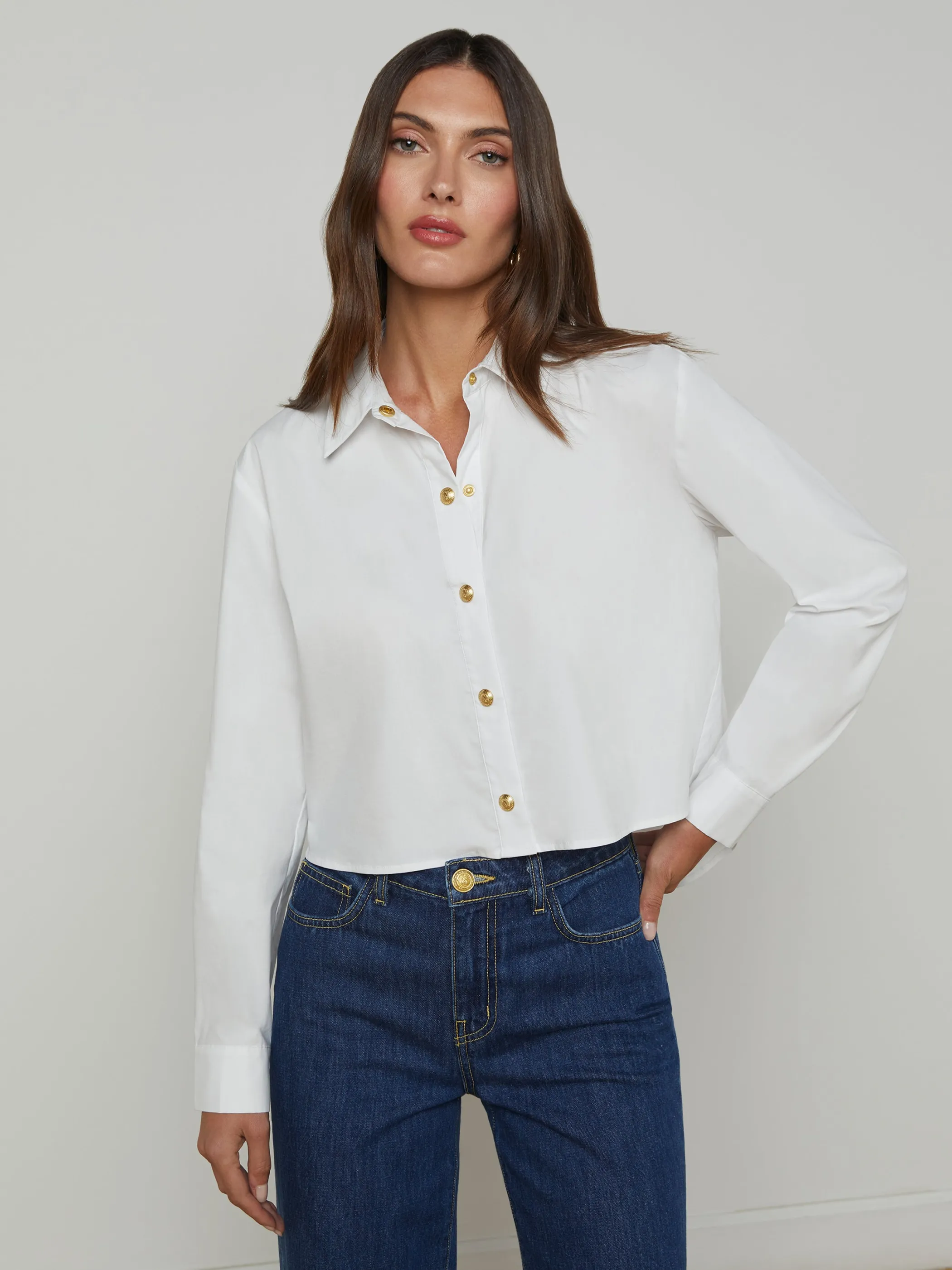 Blouses & Tops*L'AGENCE COSETTE BUTTON-DOWN SHIRT White/Gold