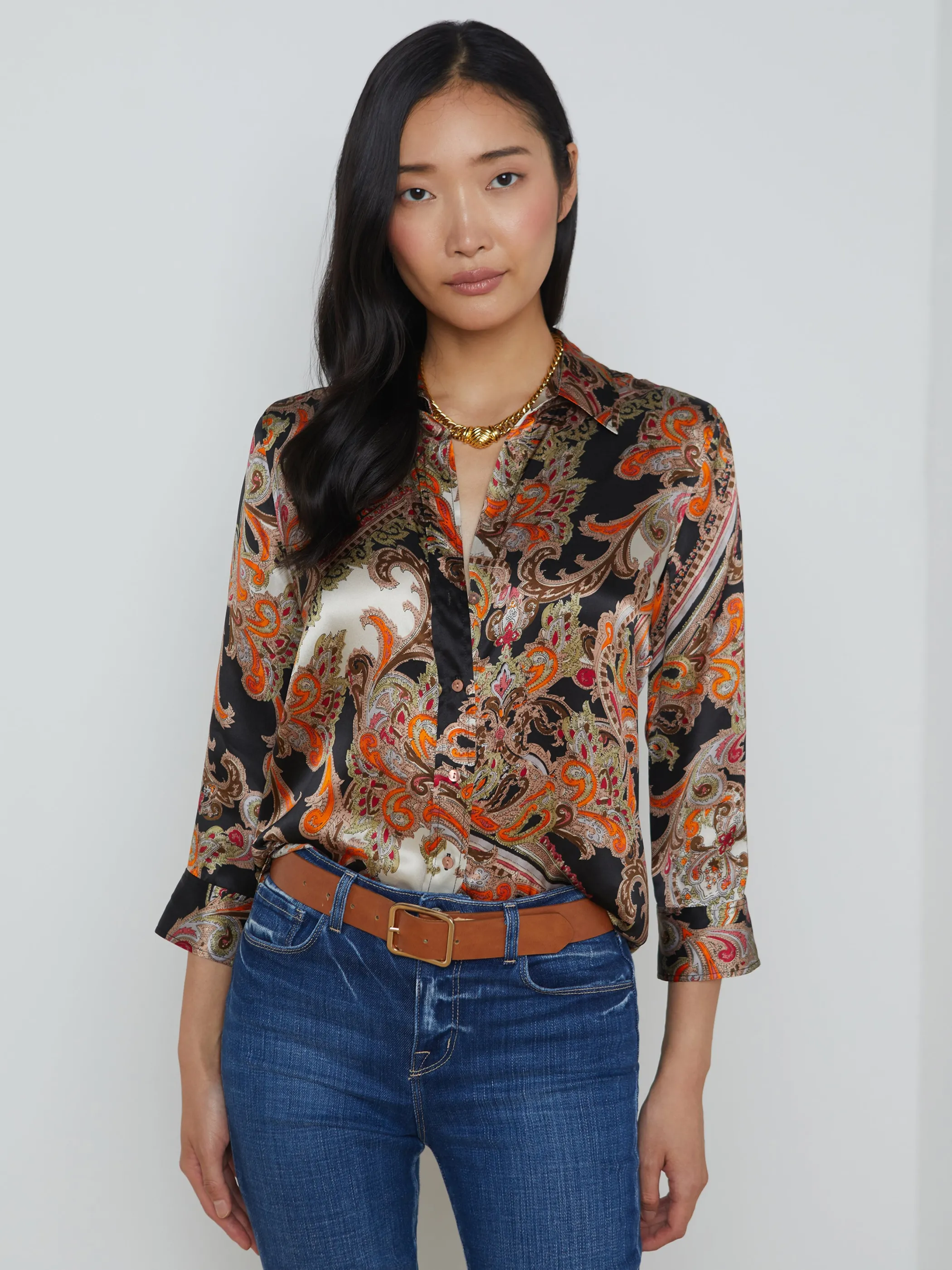 Blouses & Tops*L'AGENCE DANI SILK BLOUSE TonalTanPaisleyMedallion