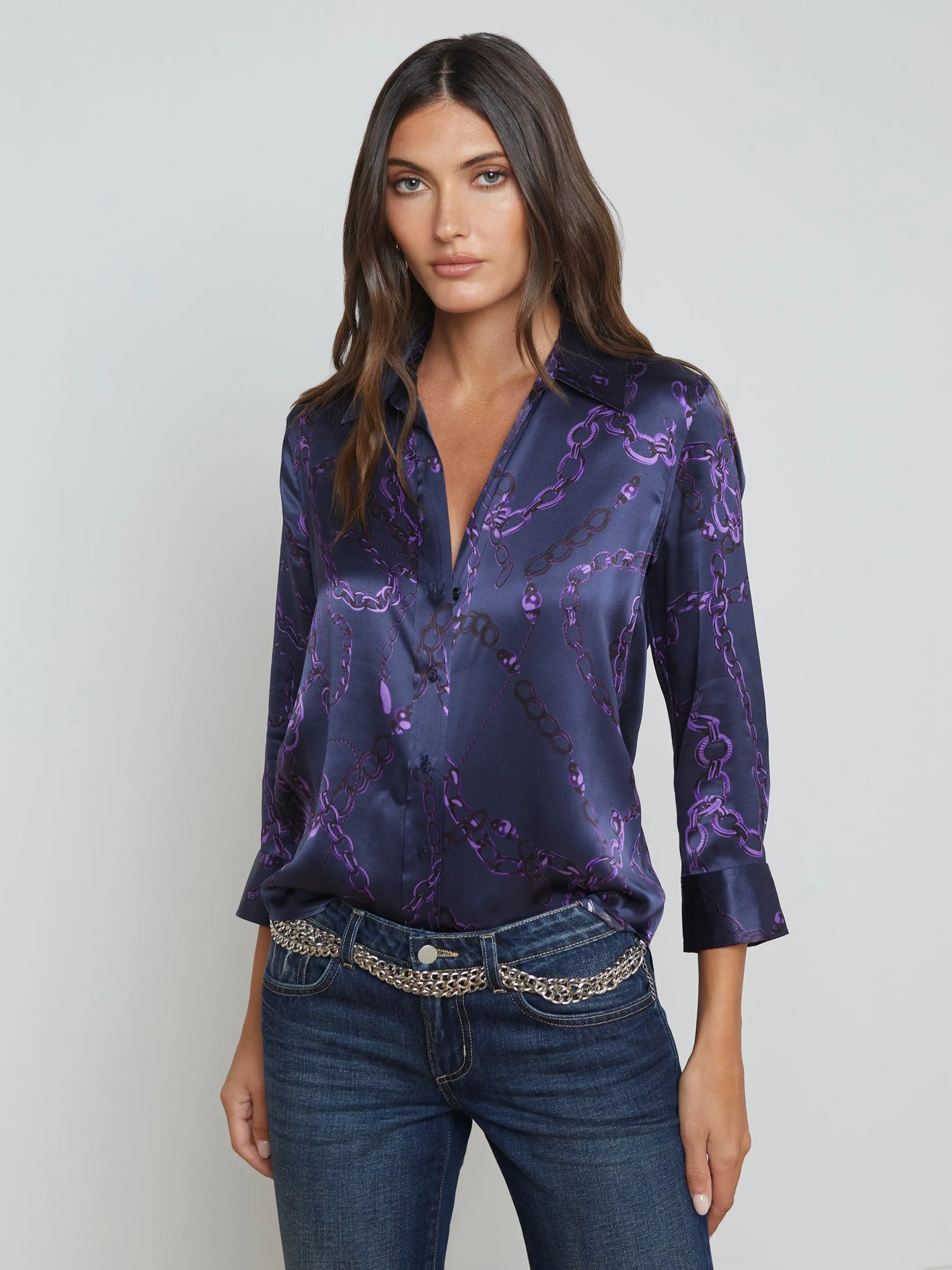 Blouses & Tops*L'AGENCE DANI SILK BLOUSE Midnight/PurpleSketchChain