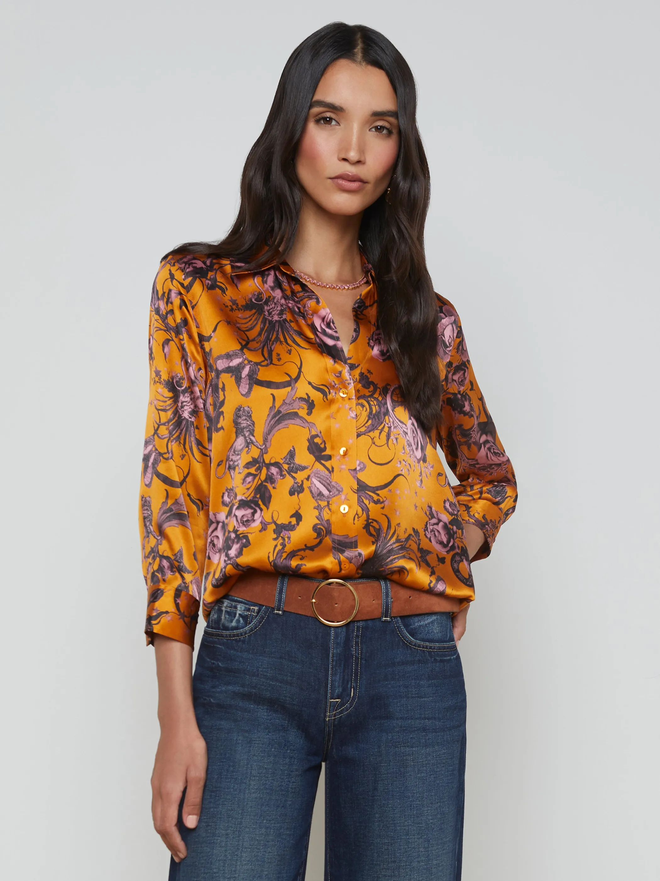 Blouses & Tops*L'AGENCE DANI SILK BLOUSE DesclayMultiBaroqueFloral