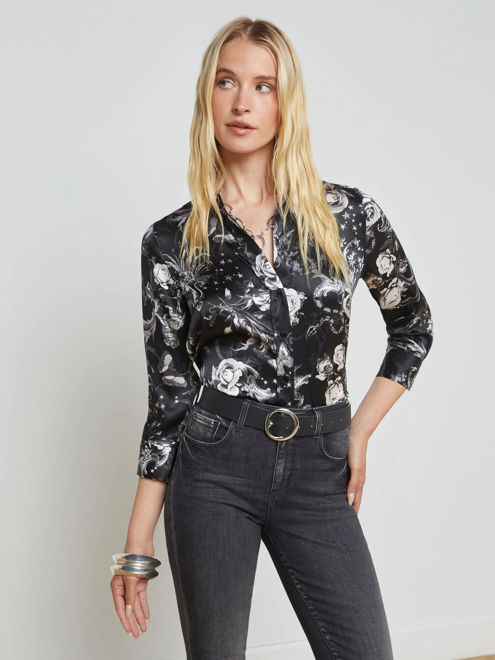 Matching Sets | Blouses & Tops*L'AGENCE DANI SILK BLOUSE BlackMultiZodiac