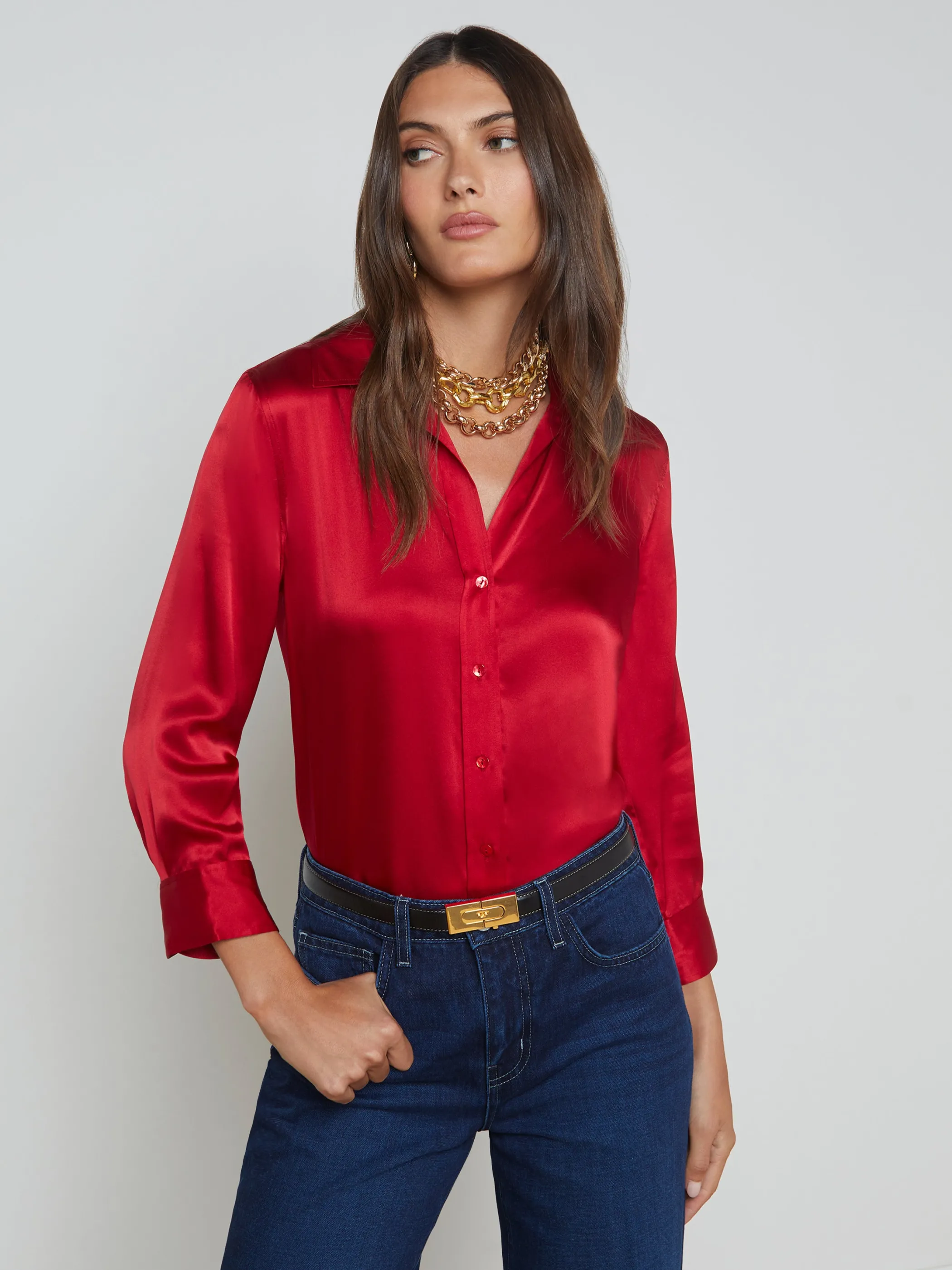 Blouses & Tops*L'AGENCE DANI SILK BLOUSE GarnetRed