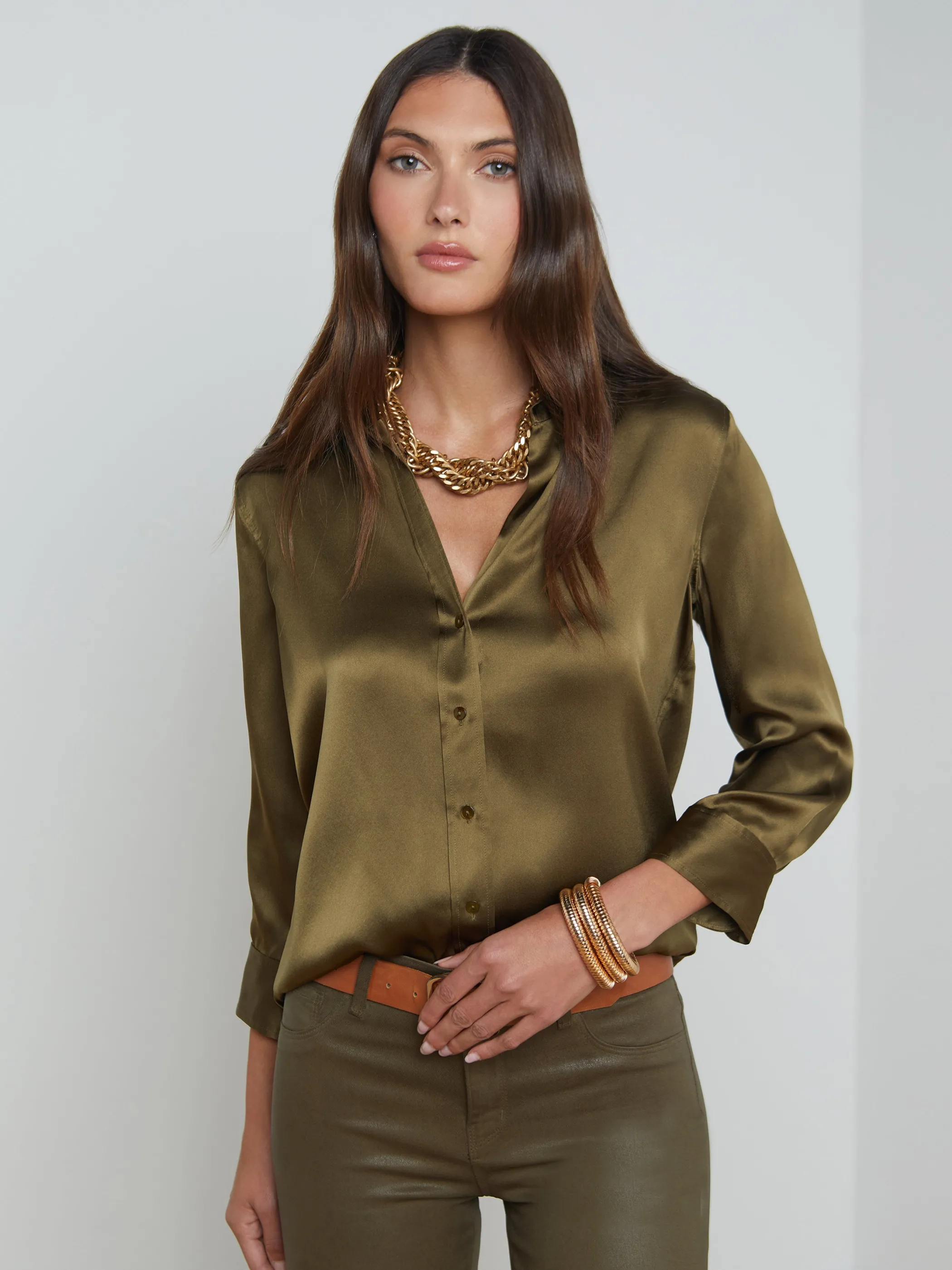 Blouses & Tops*L'AGENCE DANI SILK BLOUSE Pine