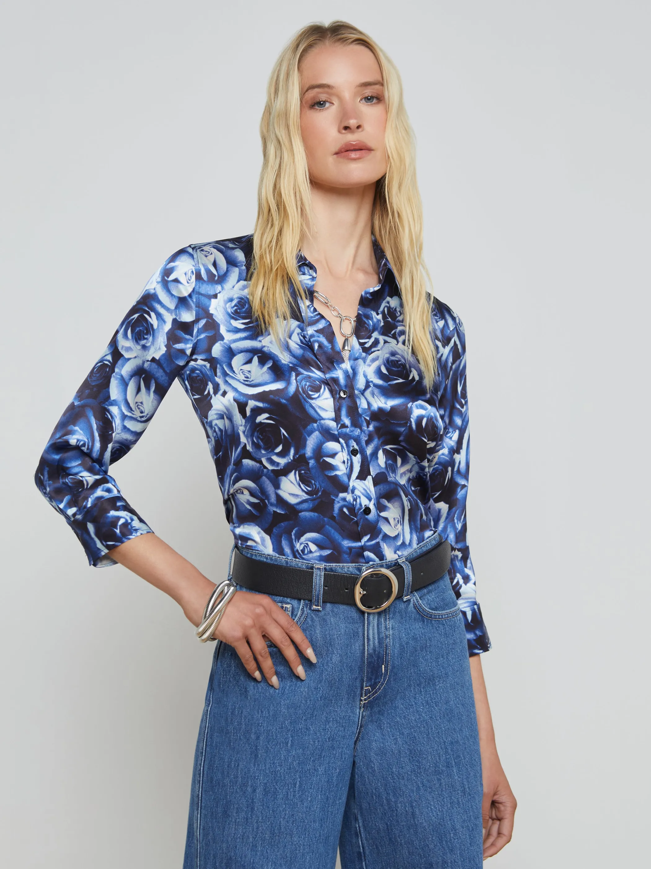 Blouses & Tops*L'AGENCE DANI SILK BLOUSE MidnightMultiRoseBunch