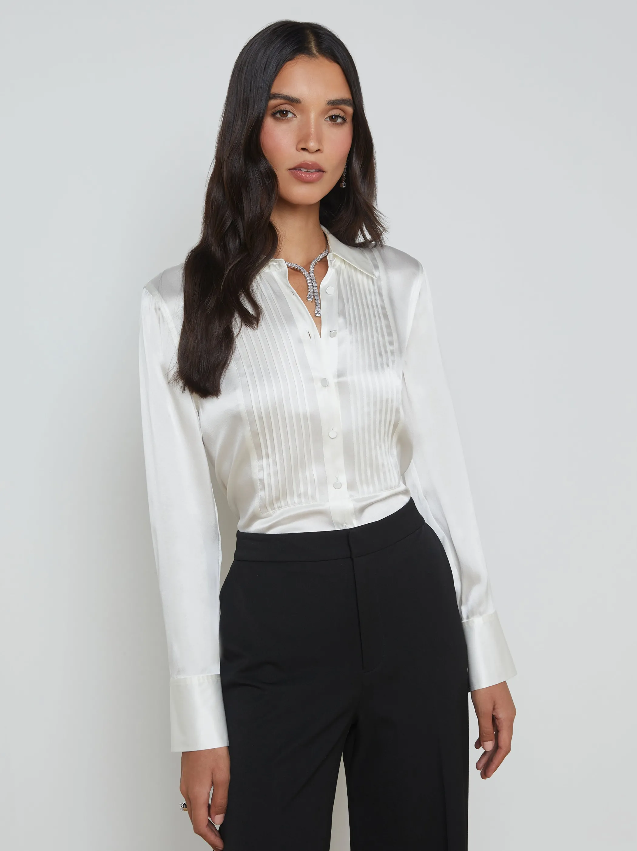 Blouses & Tops*L'AGENCE DIVYA SILK SHIRT White