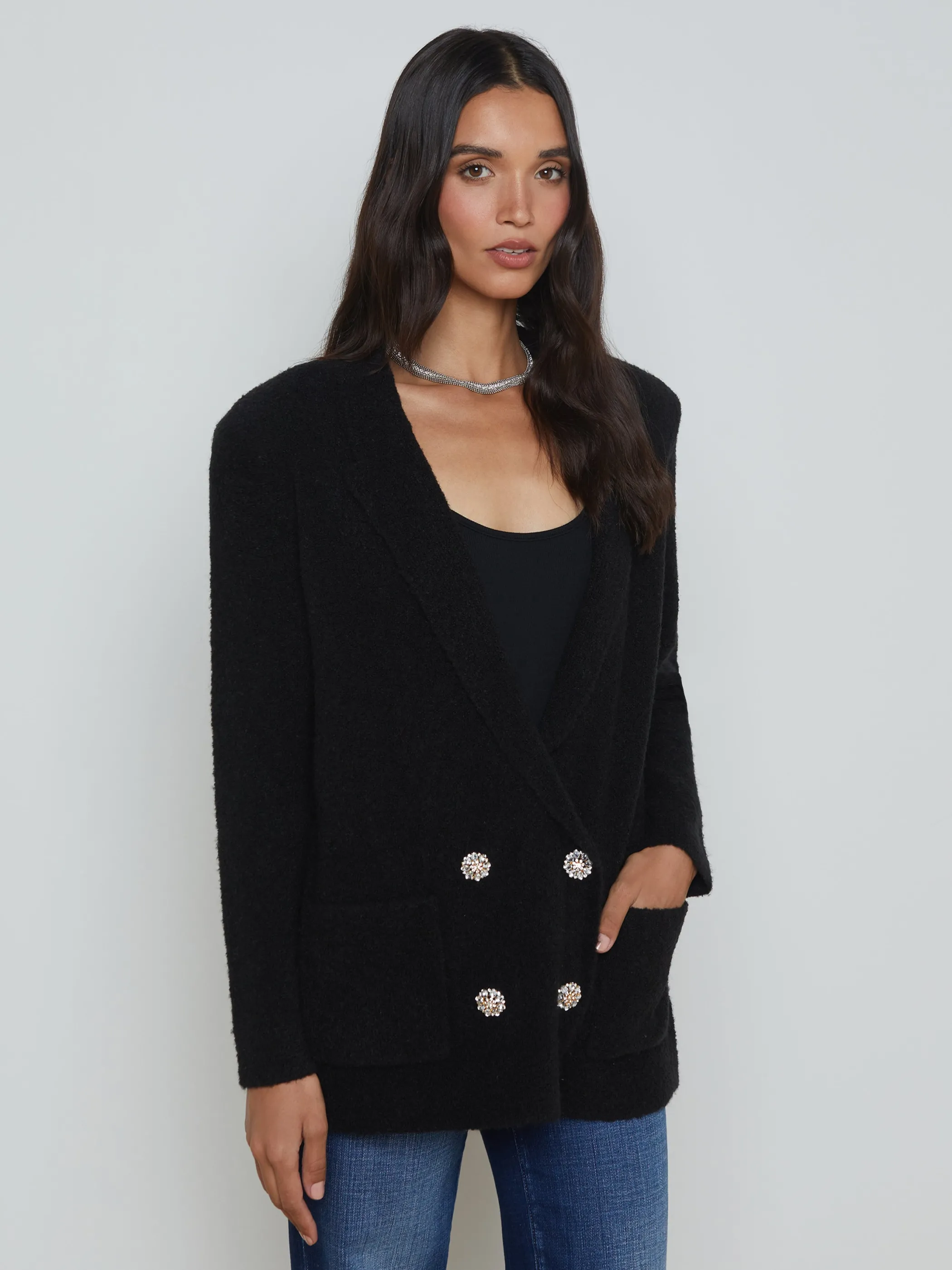 Knitwear | Blazers & Jackets*L'AGENCE EILEEN KNIT BOYFRIEND BLAZER Black/Crystal