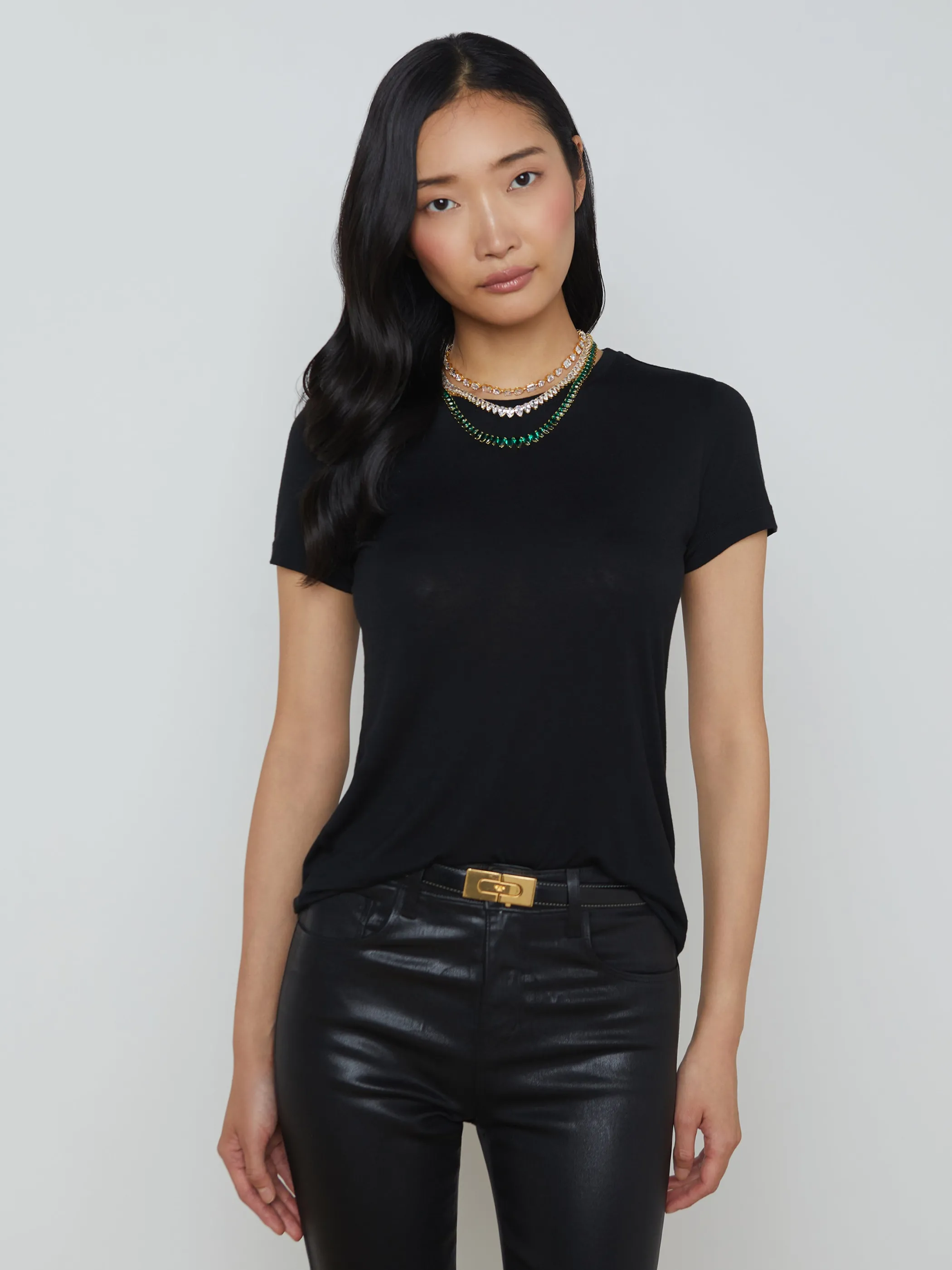 Tees*L'AGENCE ELLIE CASHMERE JERSEY TEE Black