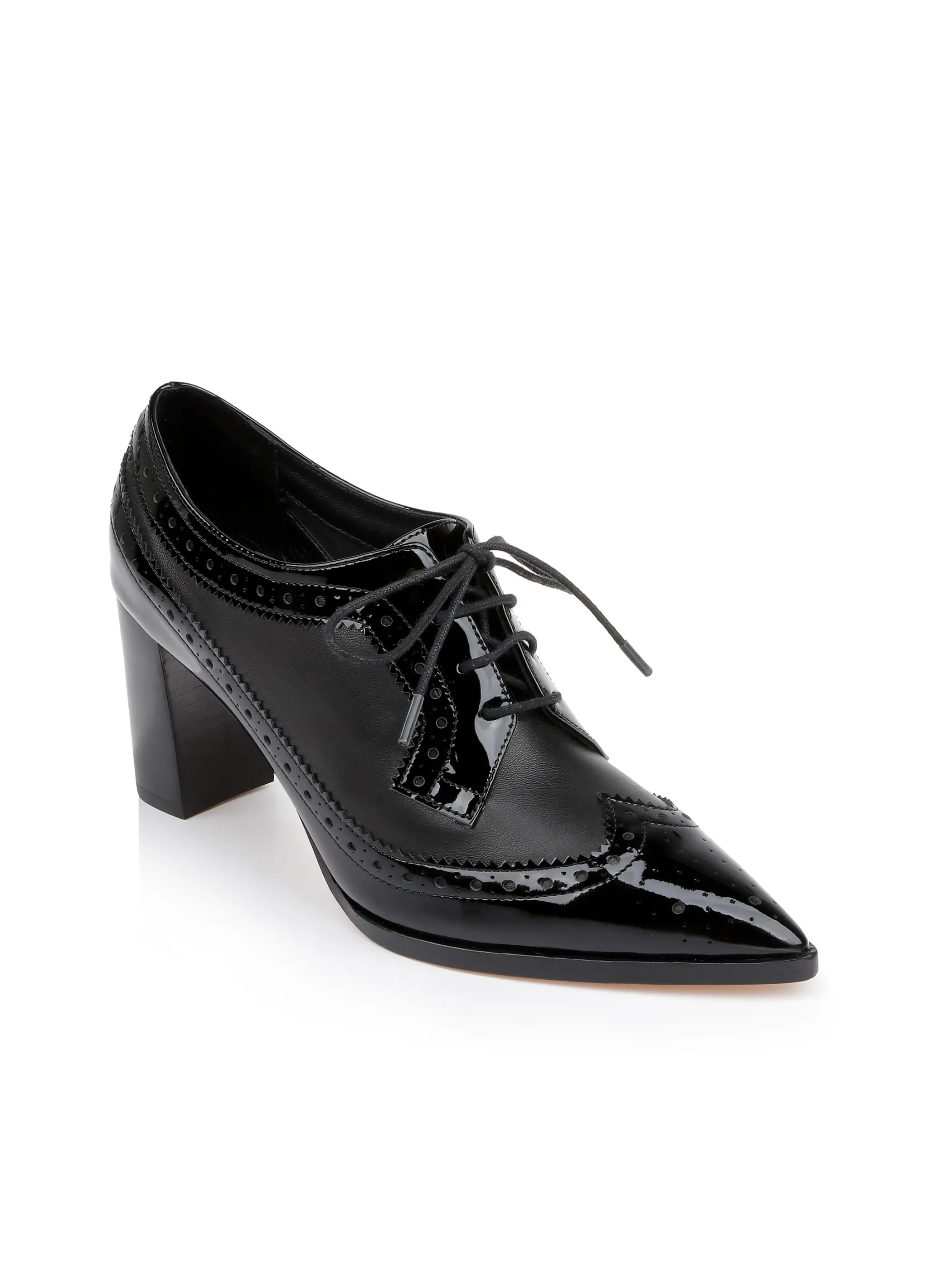 Heels*L'AGENCE ELODIE LEATHER OXFORD PUMP BlackPatent