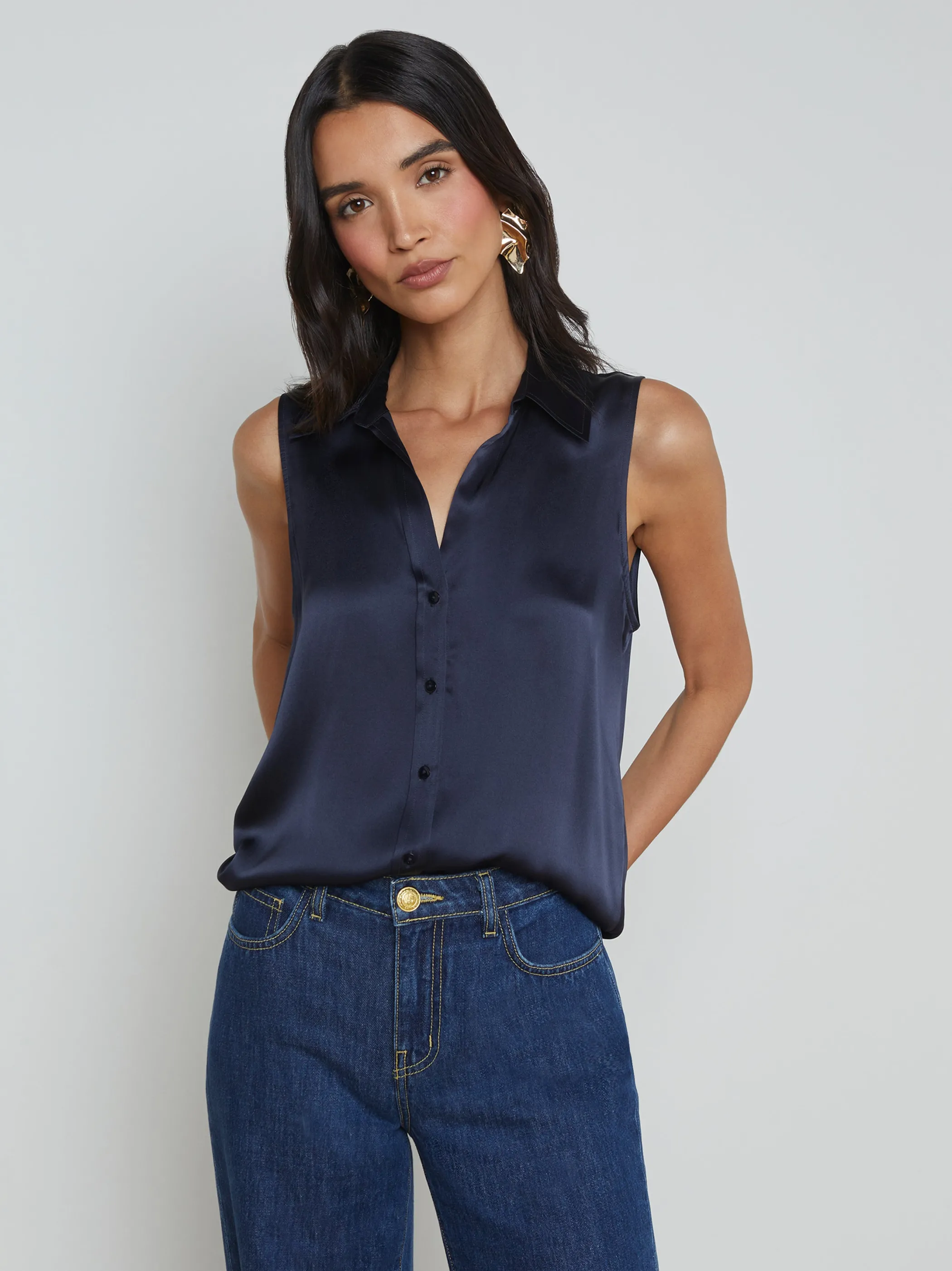 Blouses & Tops*L'AGENCE EMMY SLEEVELESS SILK BLOUSE Midnight