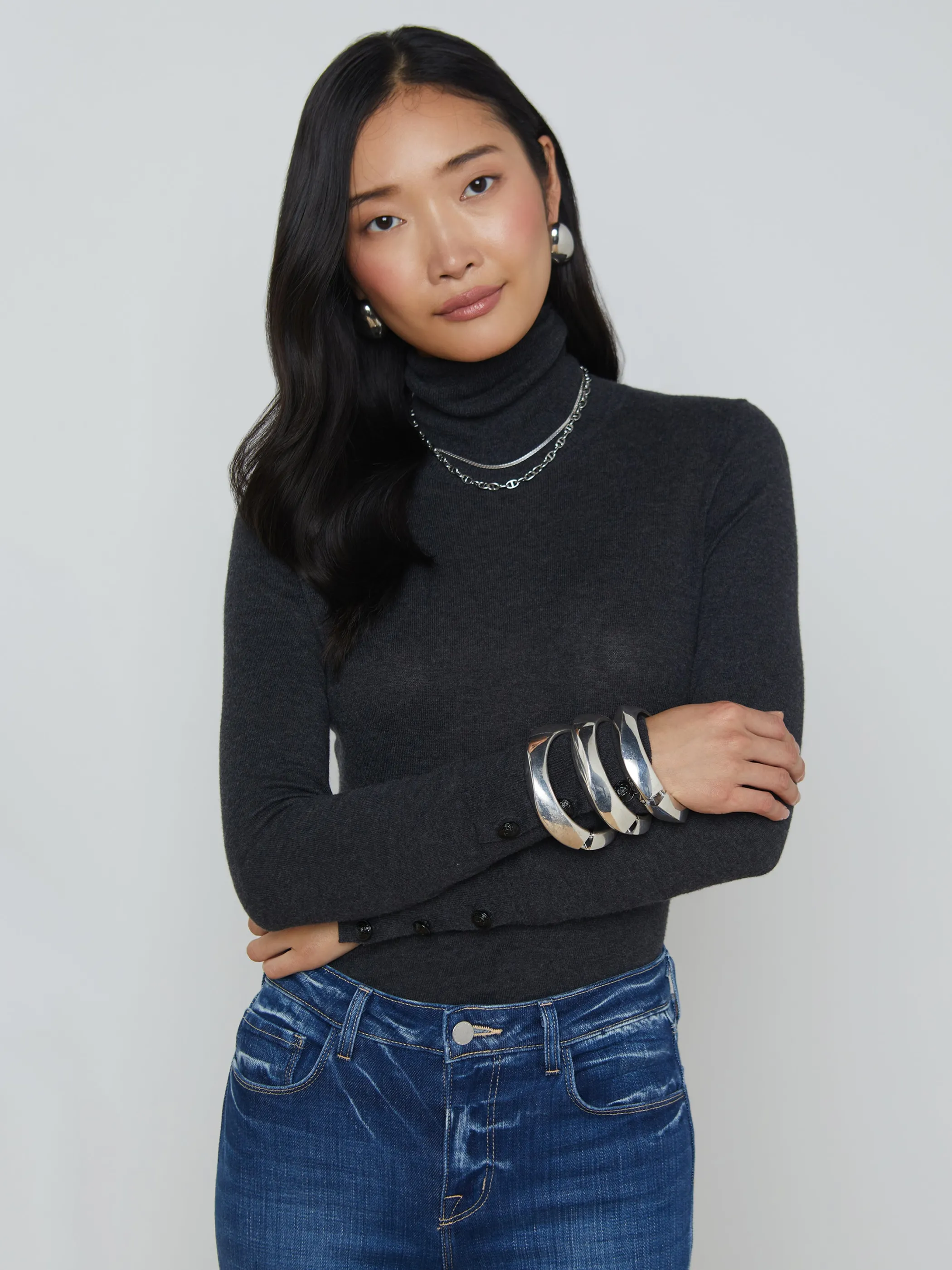 Blouses & Tops | Knitwear*L'AGENCE FLORA TURTLENECK Charcoal/Black