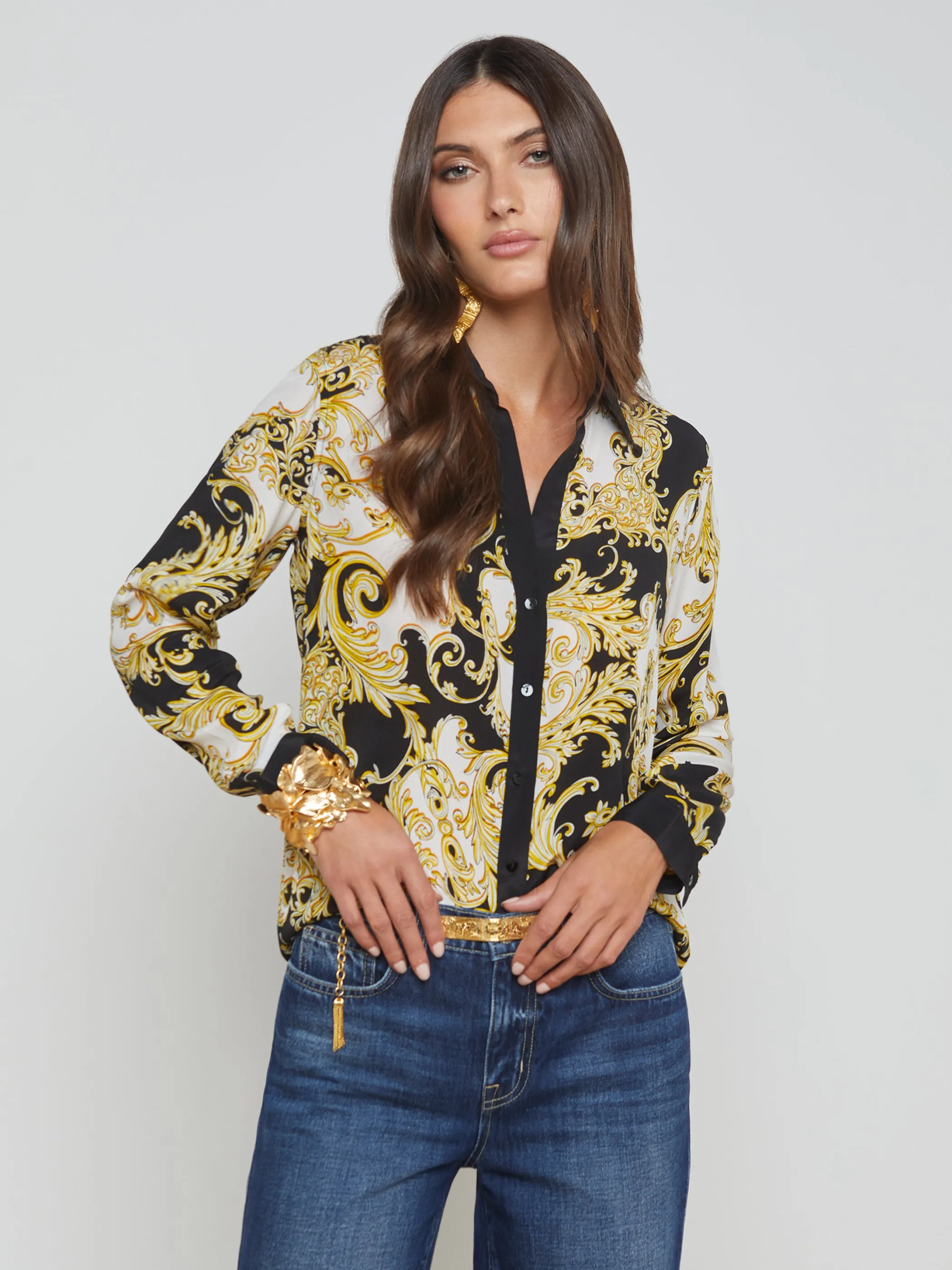 Blouses & Tops*L'AGENCE GIO SILK BLOUSE Black/GoldBaroque