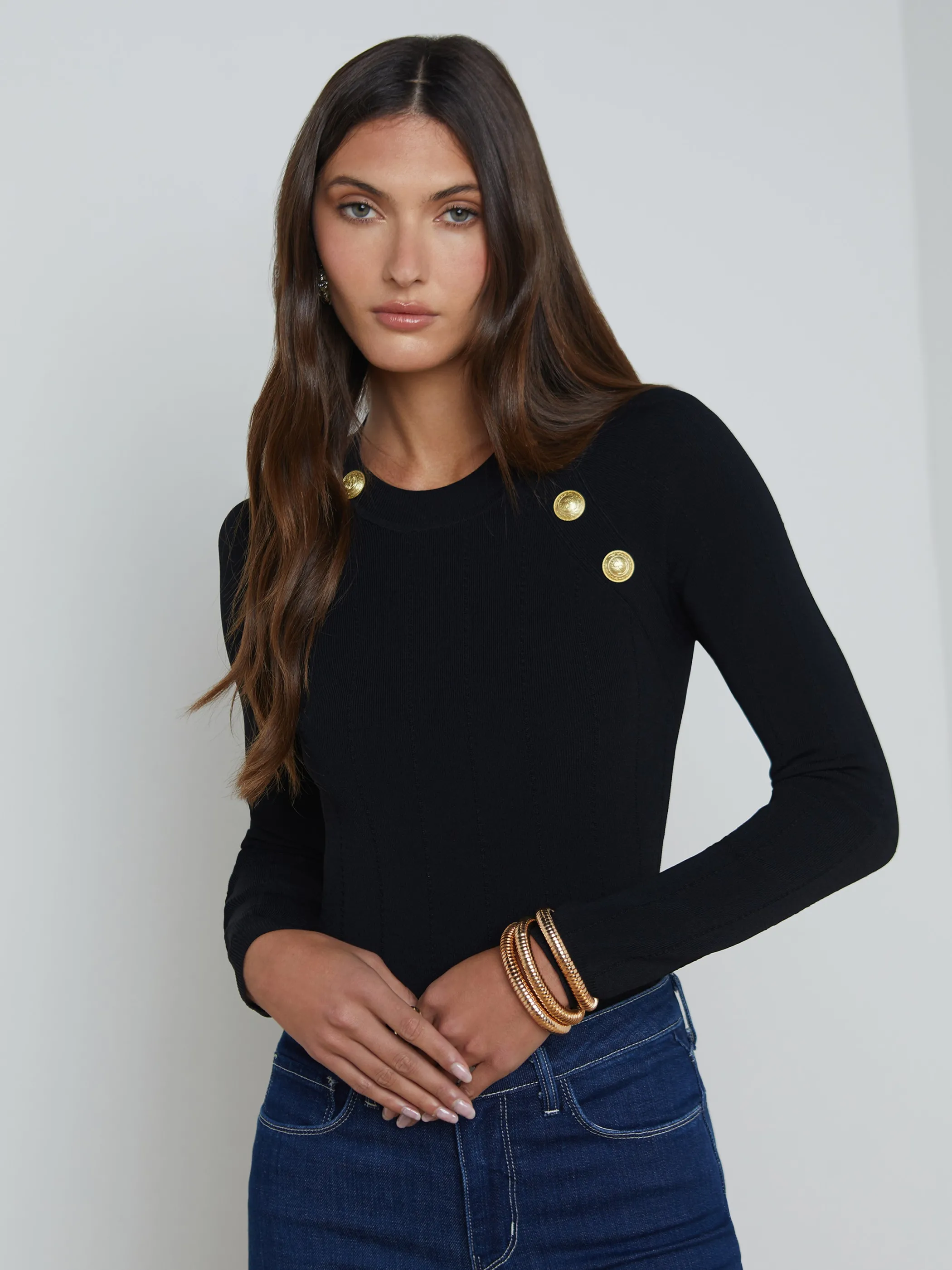 Blouses & Tops | Knitwear*L'AGENCE GRETCHEN PULLOVER Black/Gold