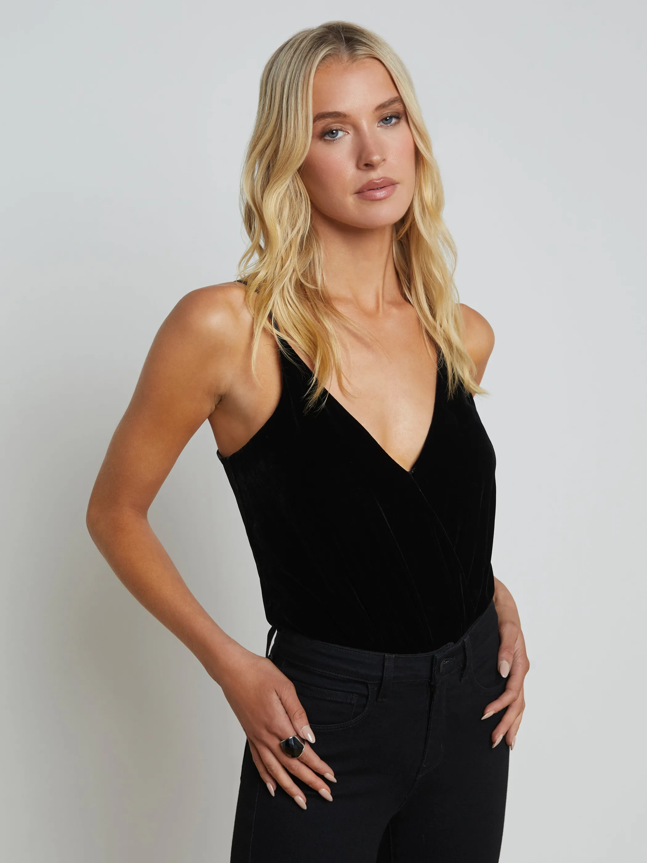 Camisoles & Tanks | Blouses & Tops*L'AGENCE JAXON VELVET BODYSUIT Black