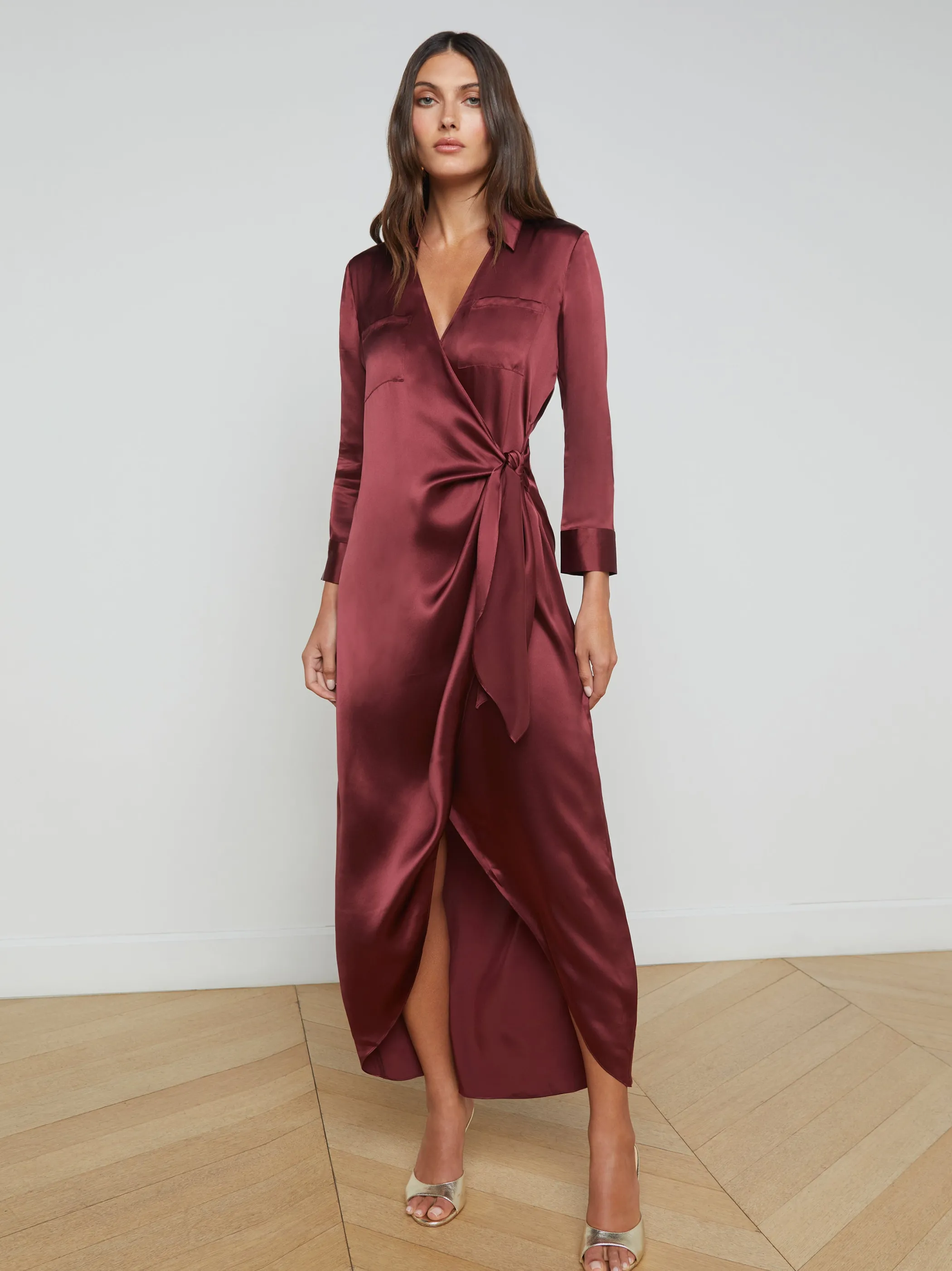 Dresses & Jumpsuits*L'AGENCE KADI SILK WRAP DRESS DarkWine