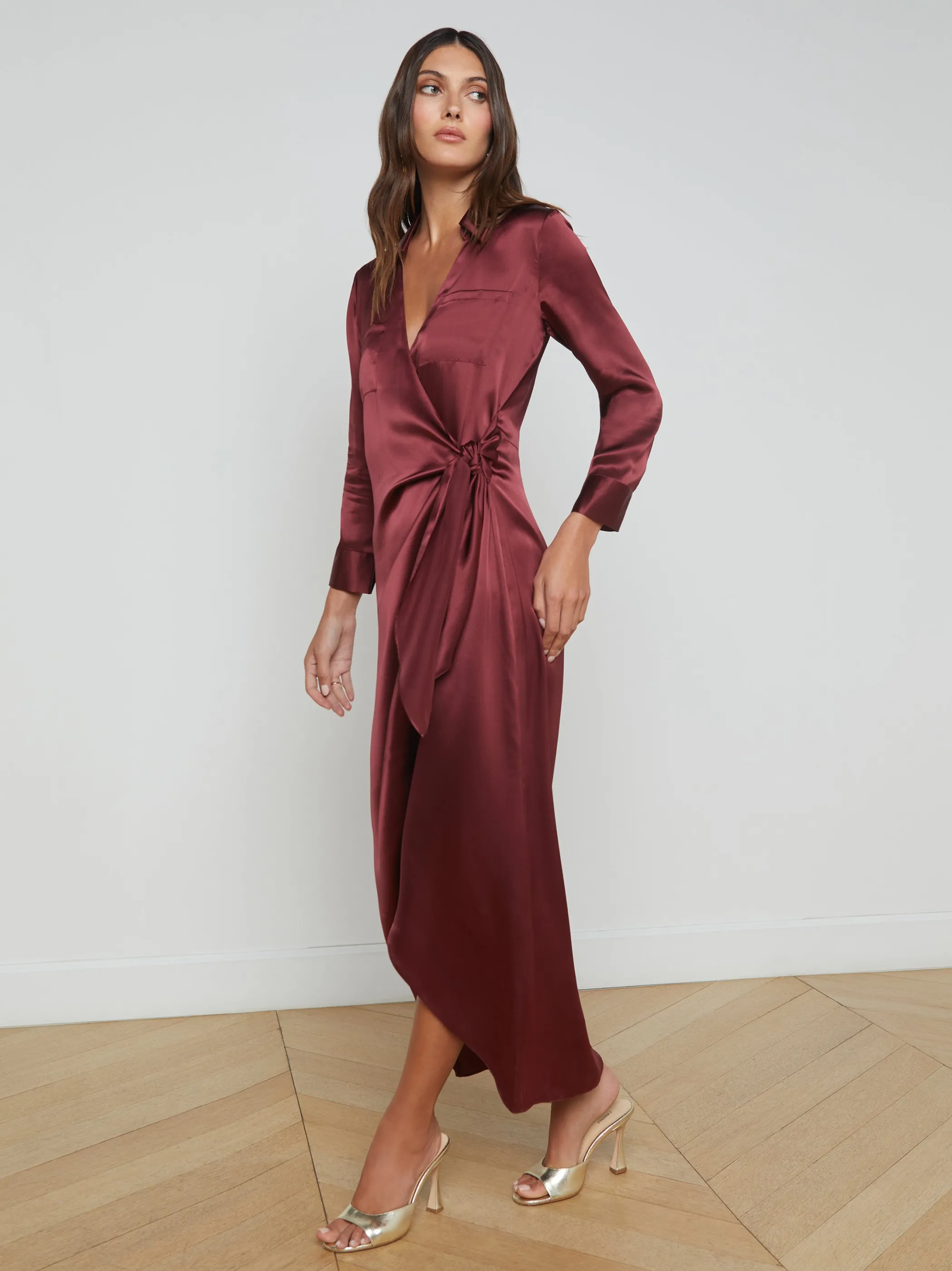 Dresses & Jumpsuits*L'AGENCE KADI SILK WRAP DRESS DarkWine