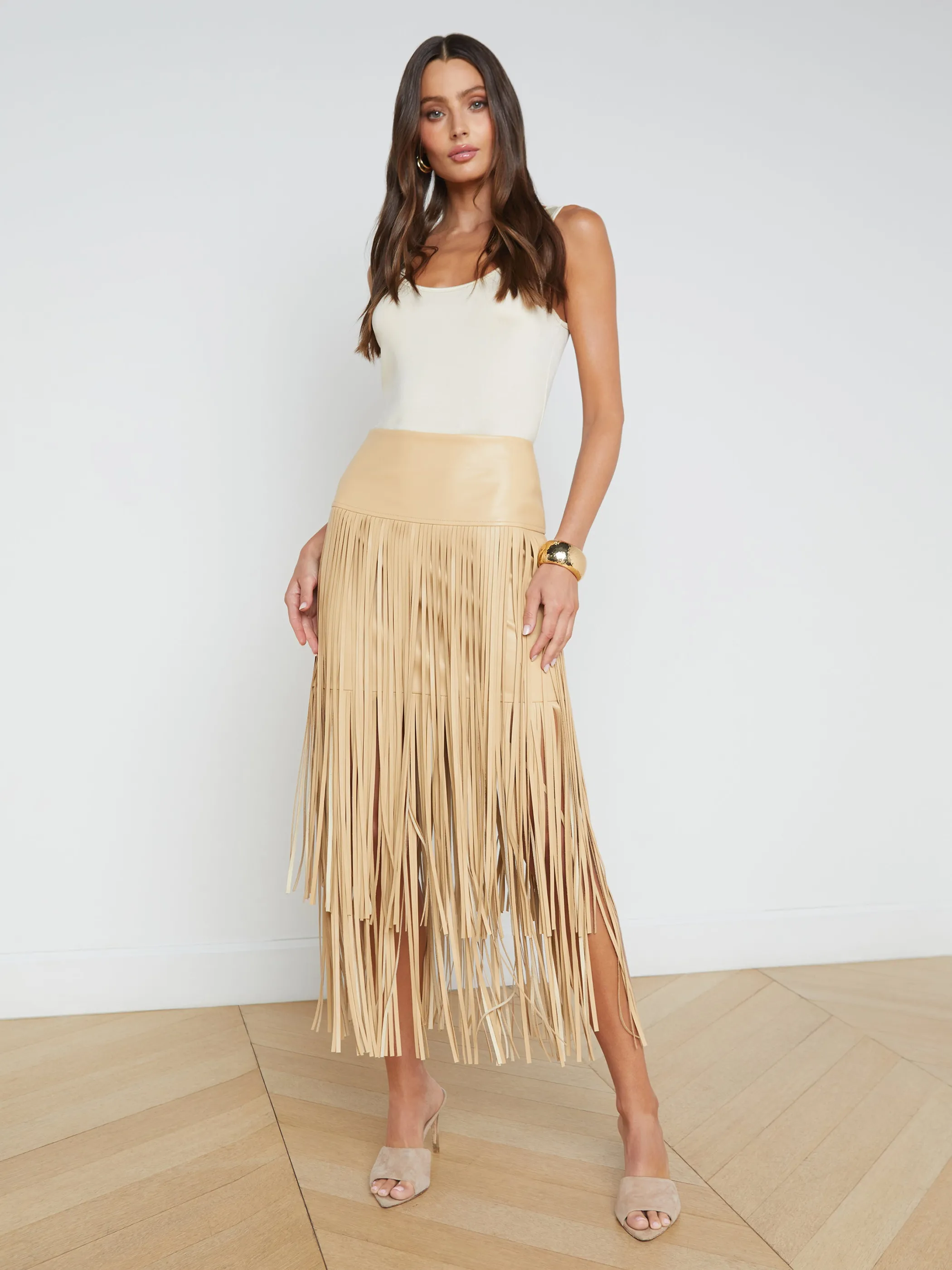 Skirts*L'AGENCE KAROLINA FRINGE SKIRT Croissant