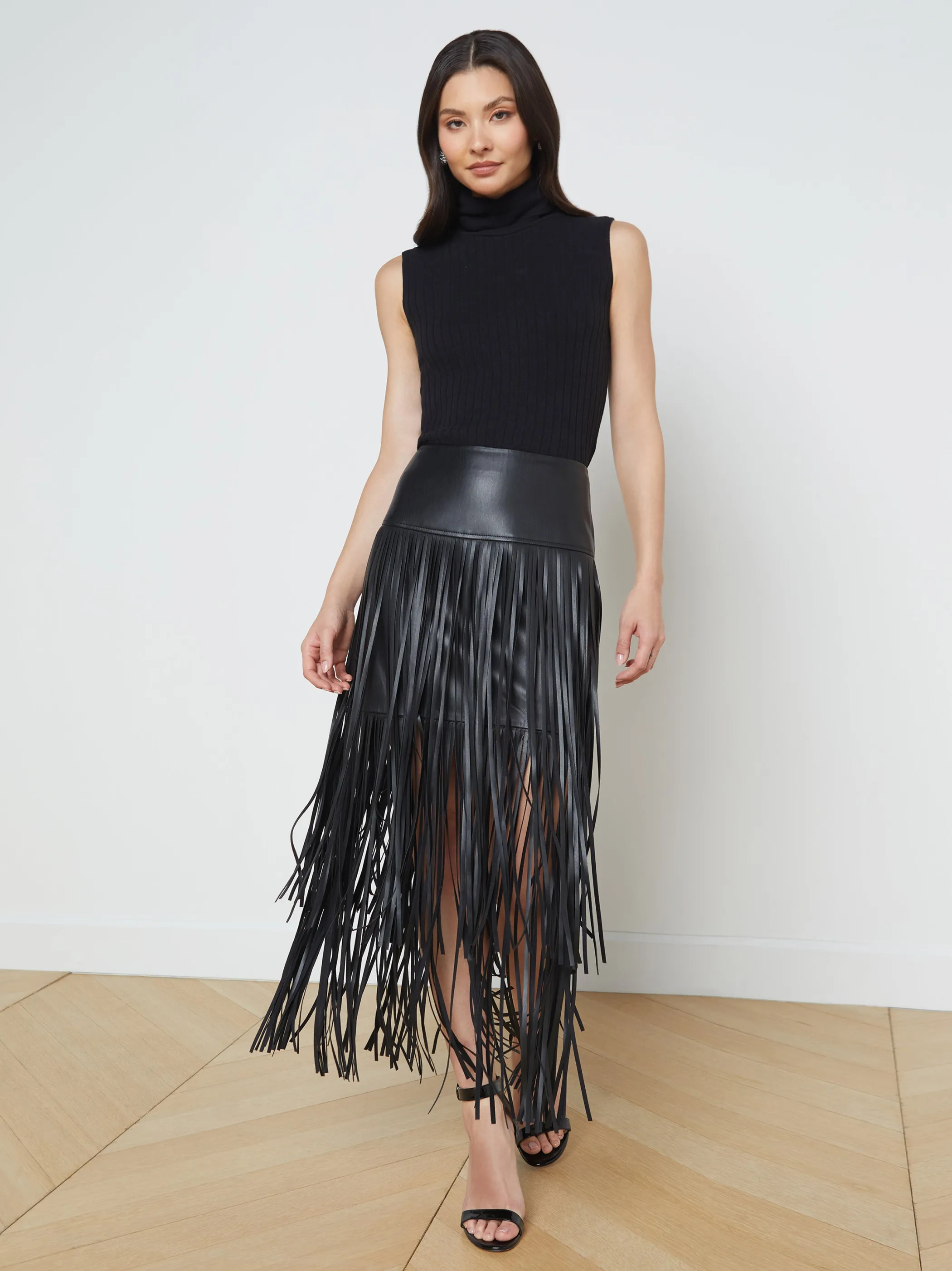 Skirts*L'AGENCE KAROLINA FRINGE SKIRT Black