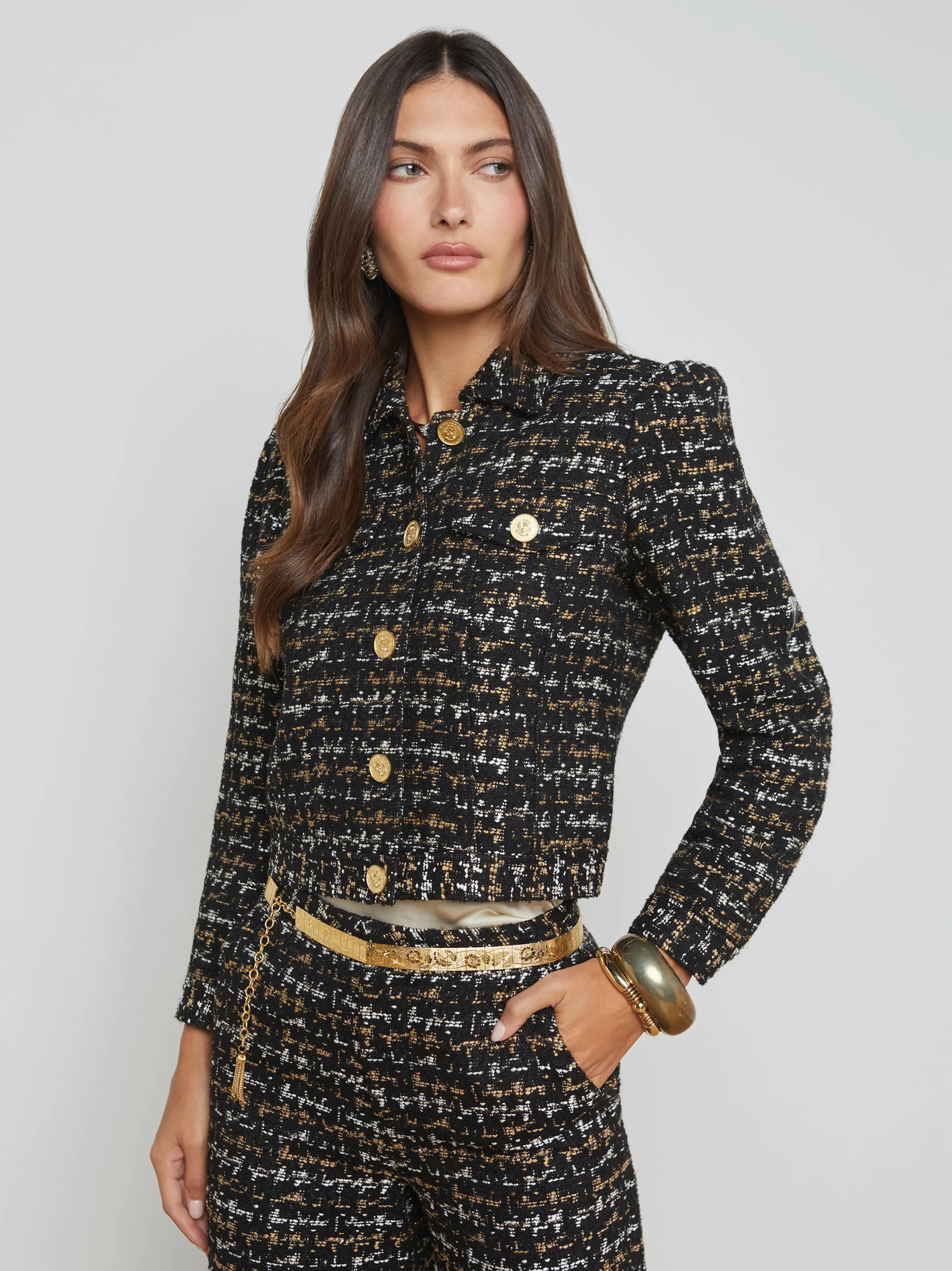 Matching Sets | Blazers & Jackets*L'AGENCE KASEY TWEED JACKET Black/TanTweed