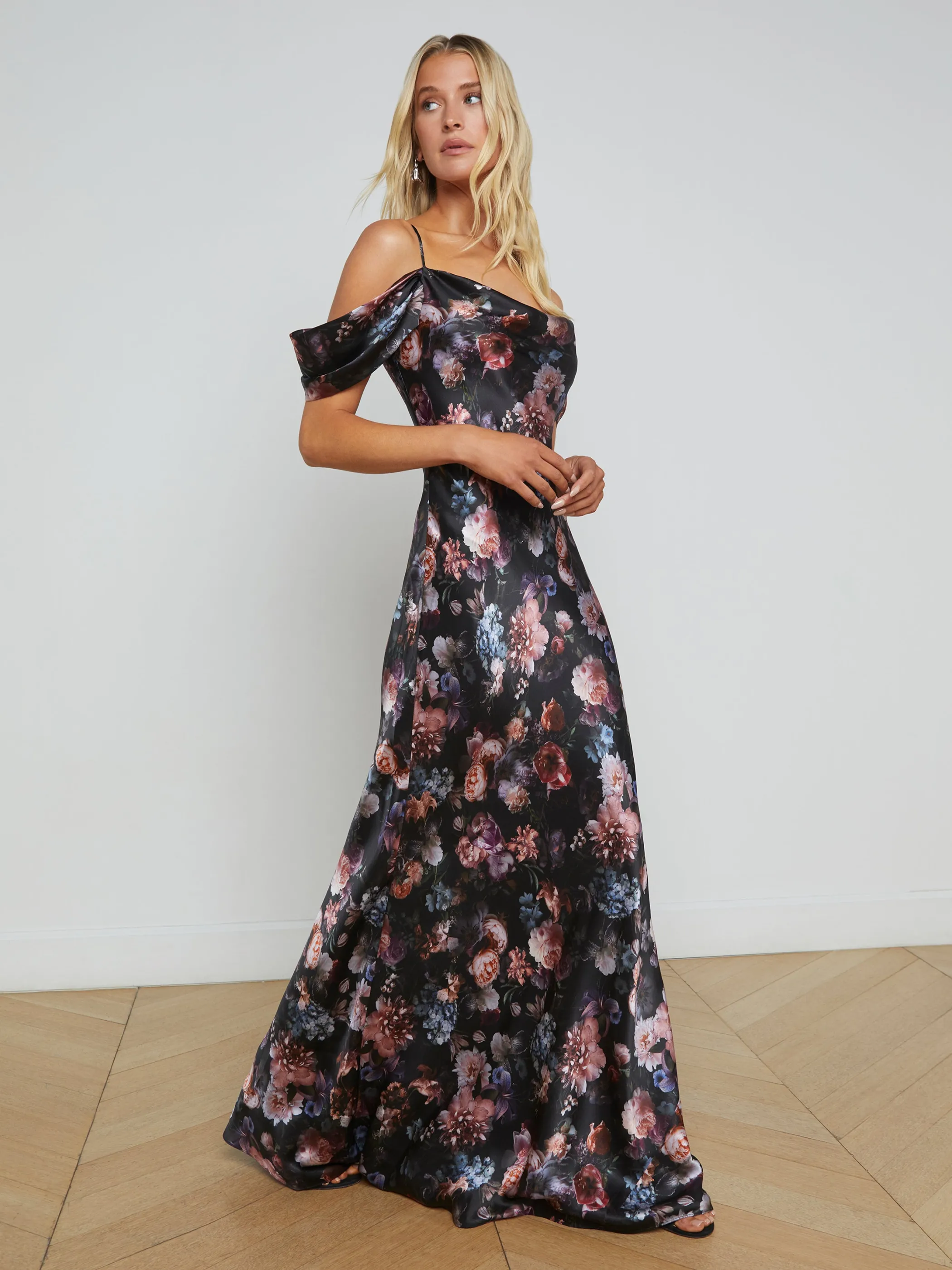 Dresses & Jumpsuits*L'AGENCE KENNA SILK GOWN BlackMultiVintageOilFlower